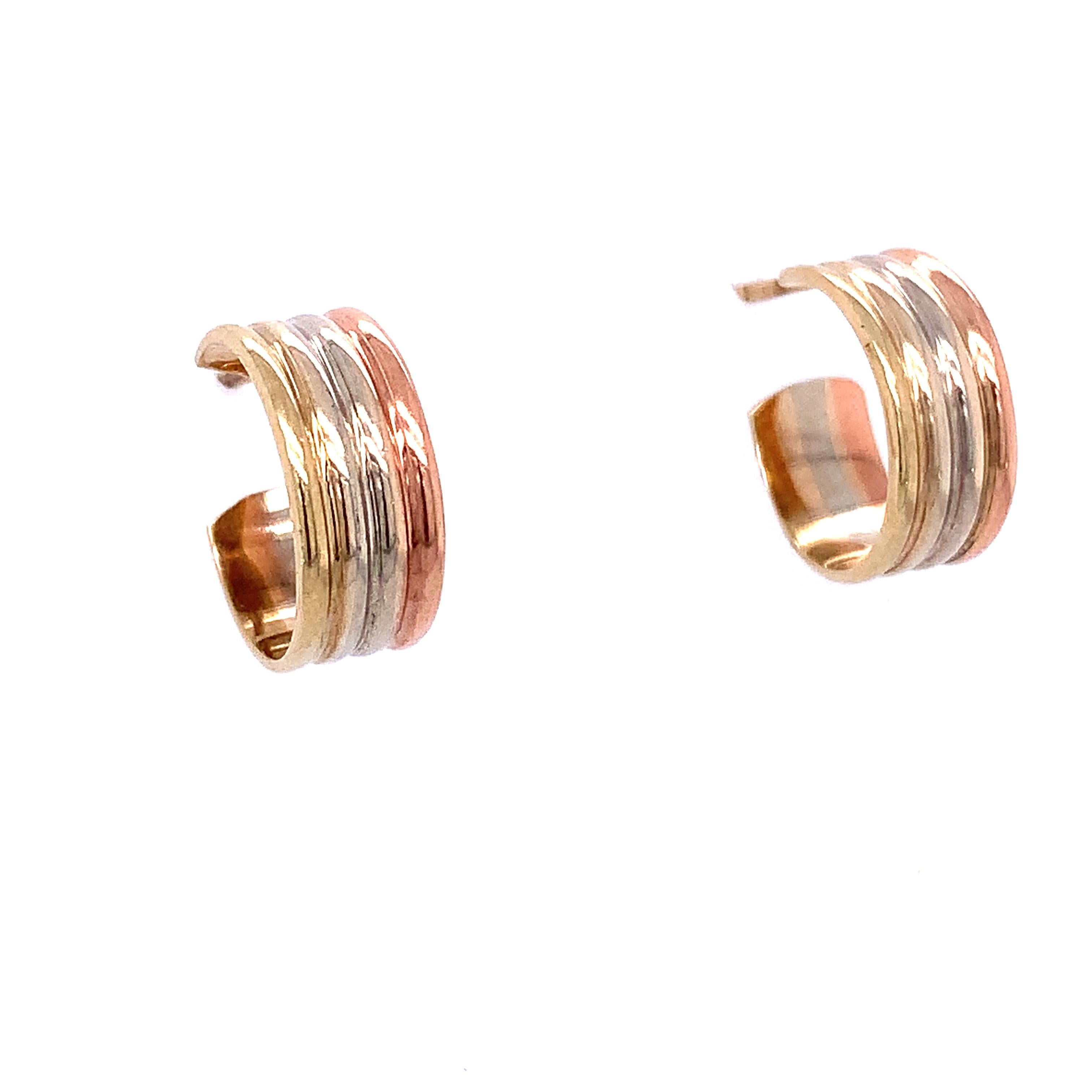 Boucles d'oreilles Trinity ouvertes en or jaune, rose et blanc Pour femmes en vente