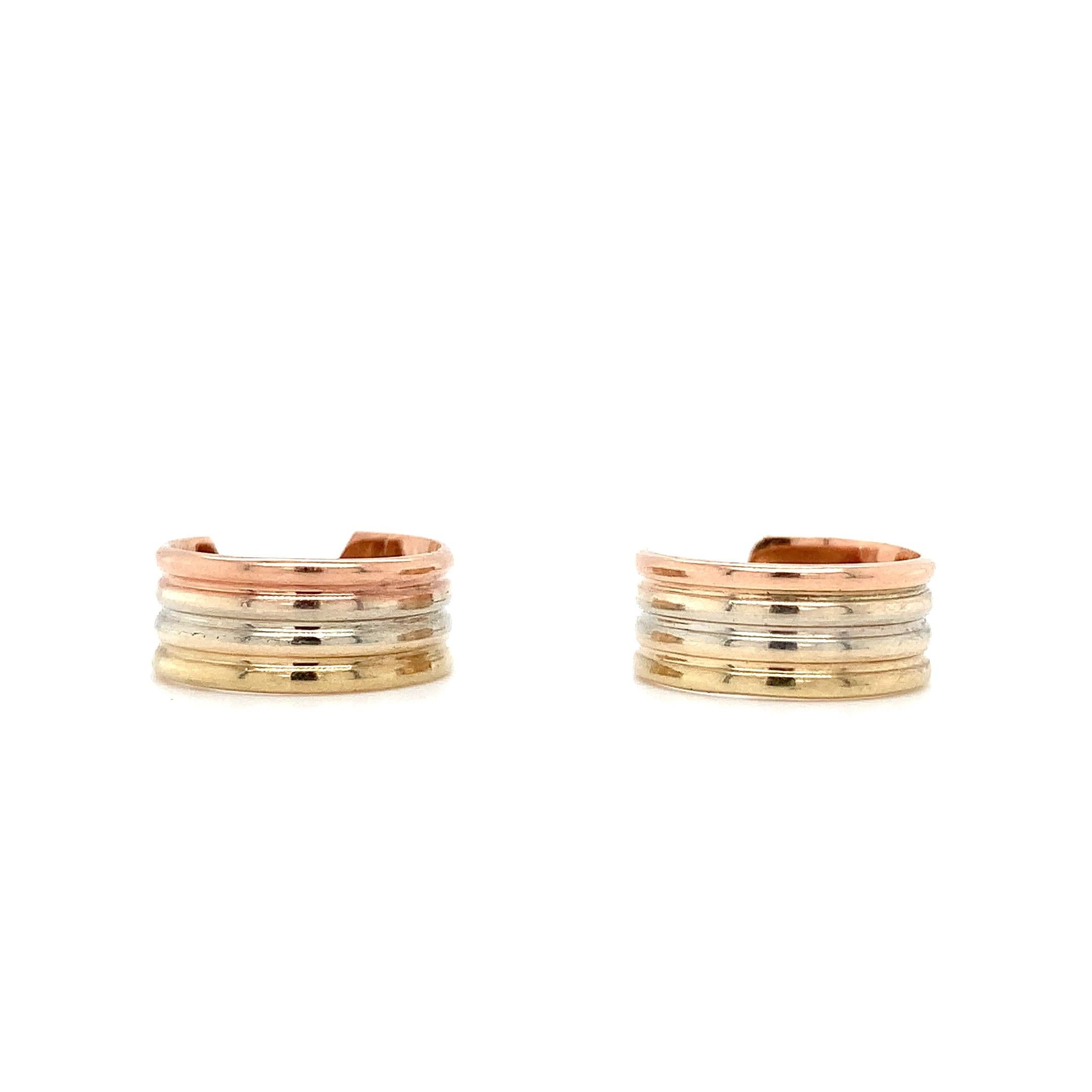 Boucles d'oreilles Trinity ouvertes en or jaune, rose et blanc en vente 2