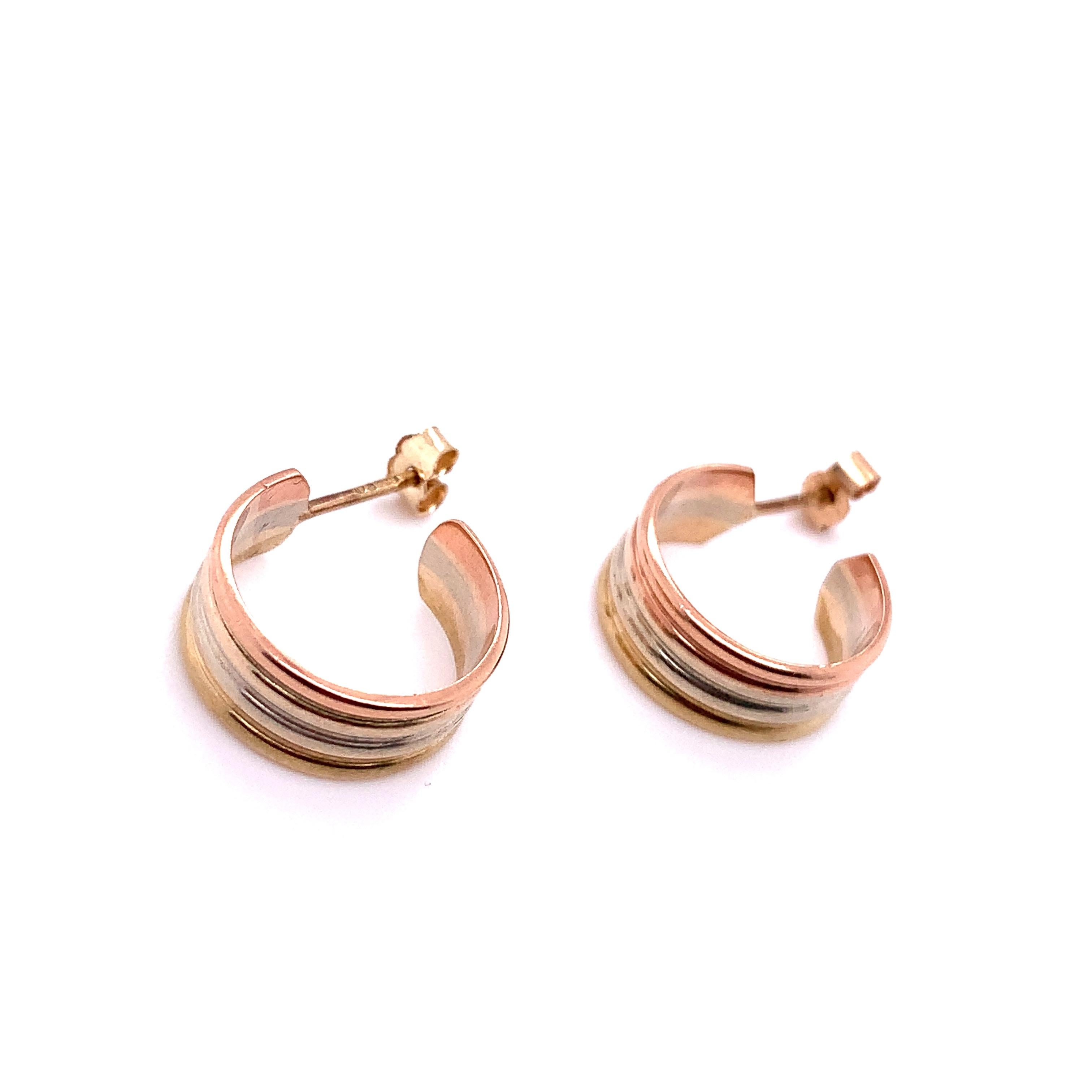 Boucles d'oreilles Trinity ouvertes en or jaune, rose et blanc en vente 4