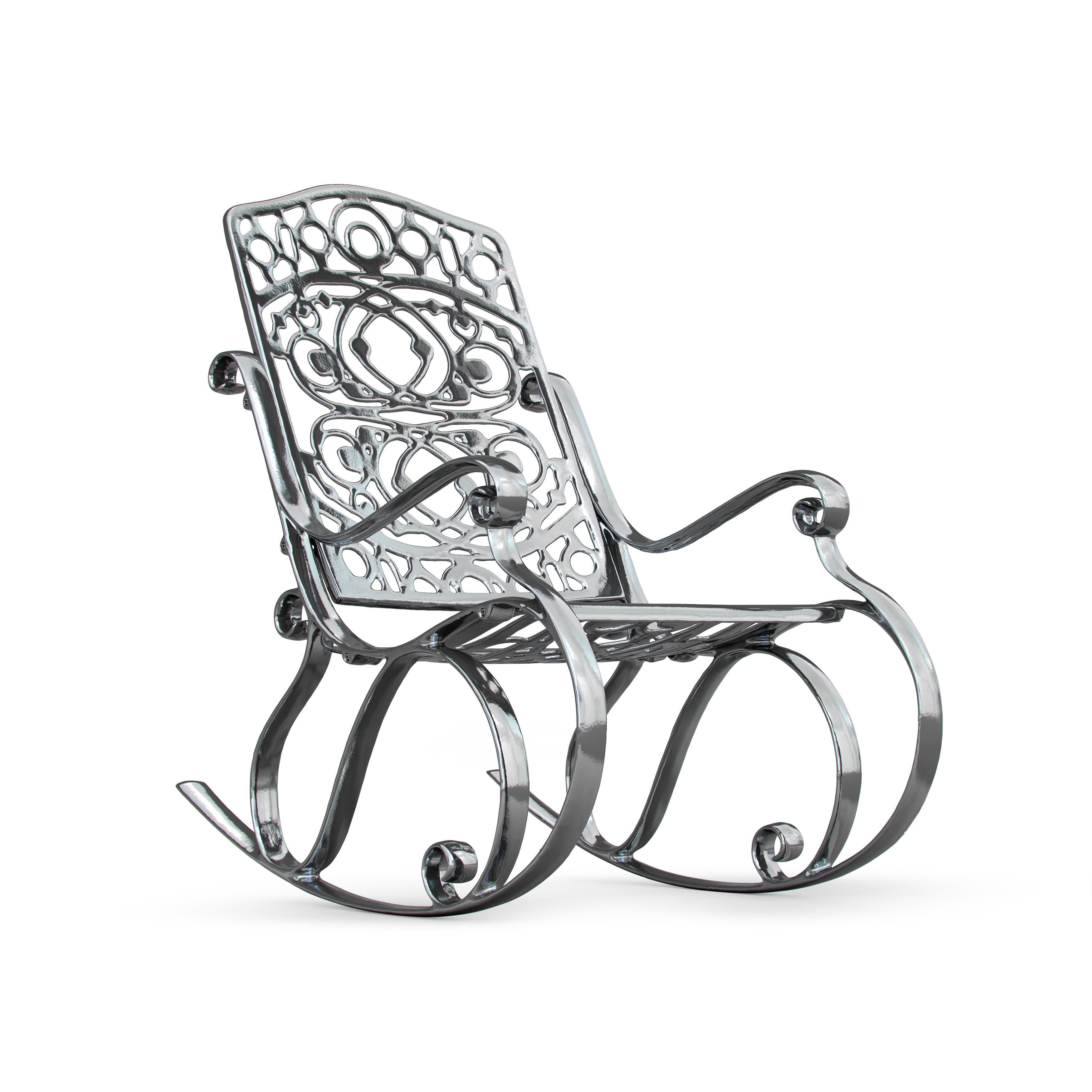 Modern In Stock in Los Angeles, Trinity, Outdoor Aluminum Rocking Chair & Chrome Finish