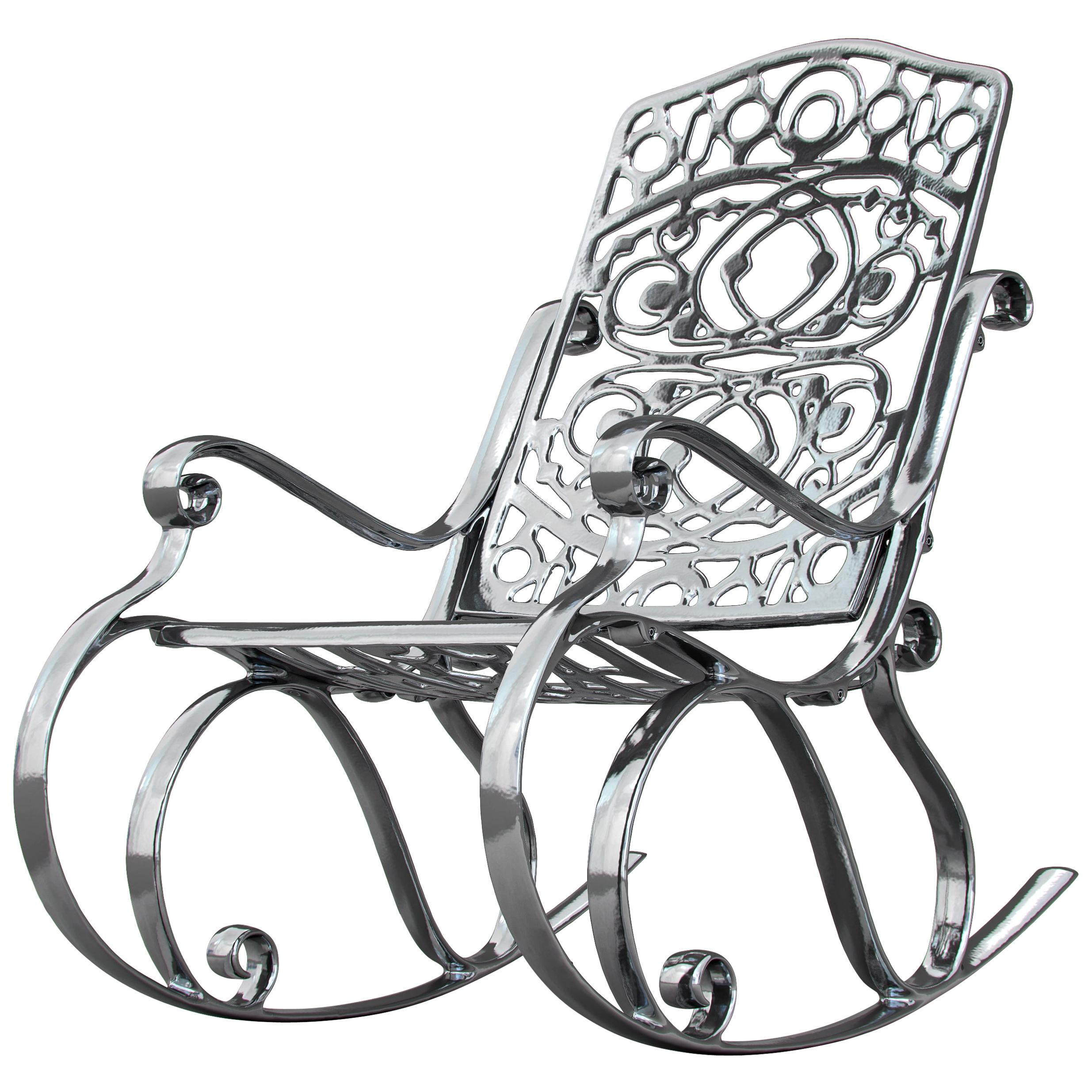In Stock in Los Angeles, Trinity, Outdoor Aluminum Rocking Chair & Chrome Finish