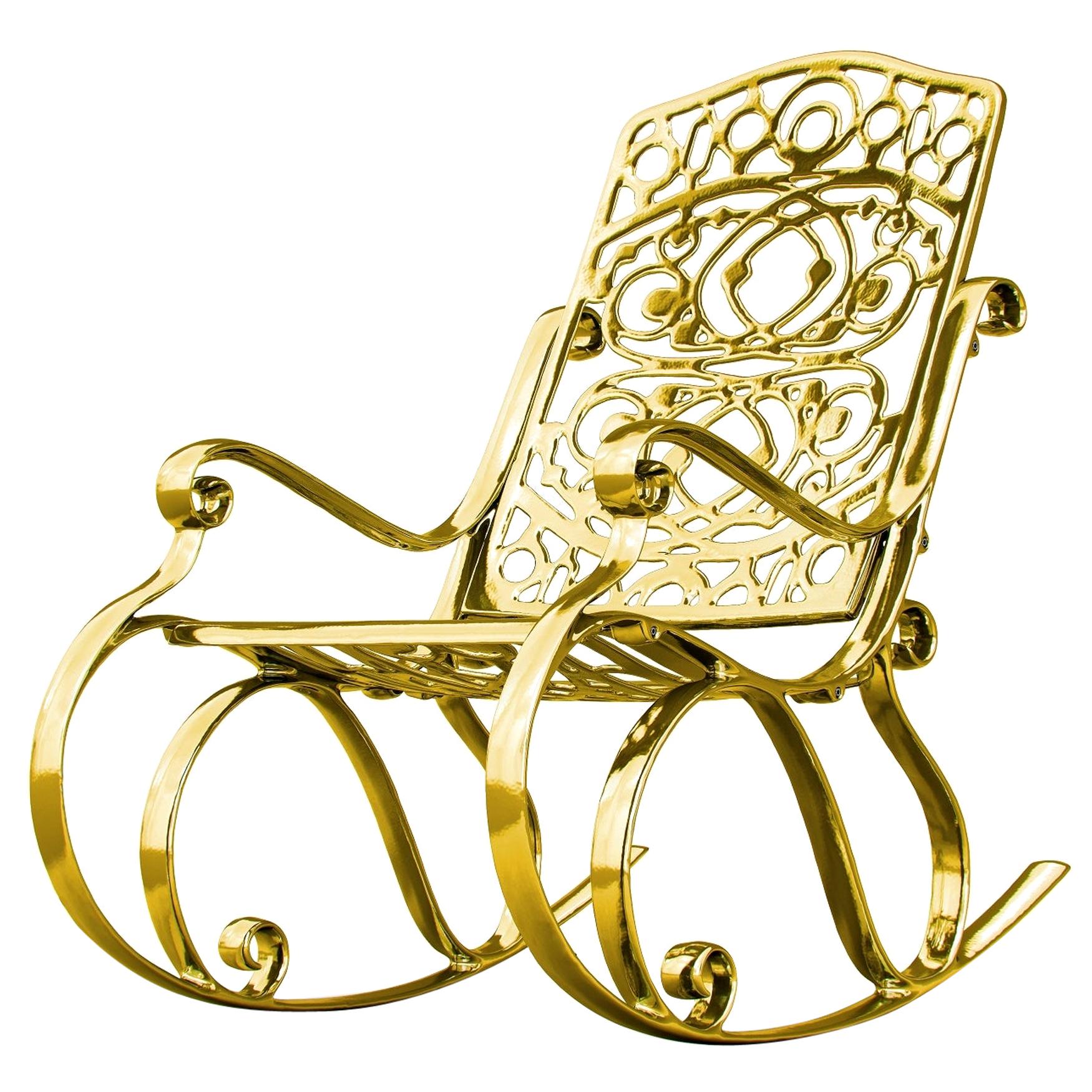 Trinity, Outdoor Aluminum Rocking Chair with Gold Finish, Made in Italy For Sale