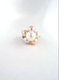 Trinity Pavé Diamond Pink Yellow Sapphire 18K Gold Ring w/ Detachable Pearl Head