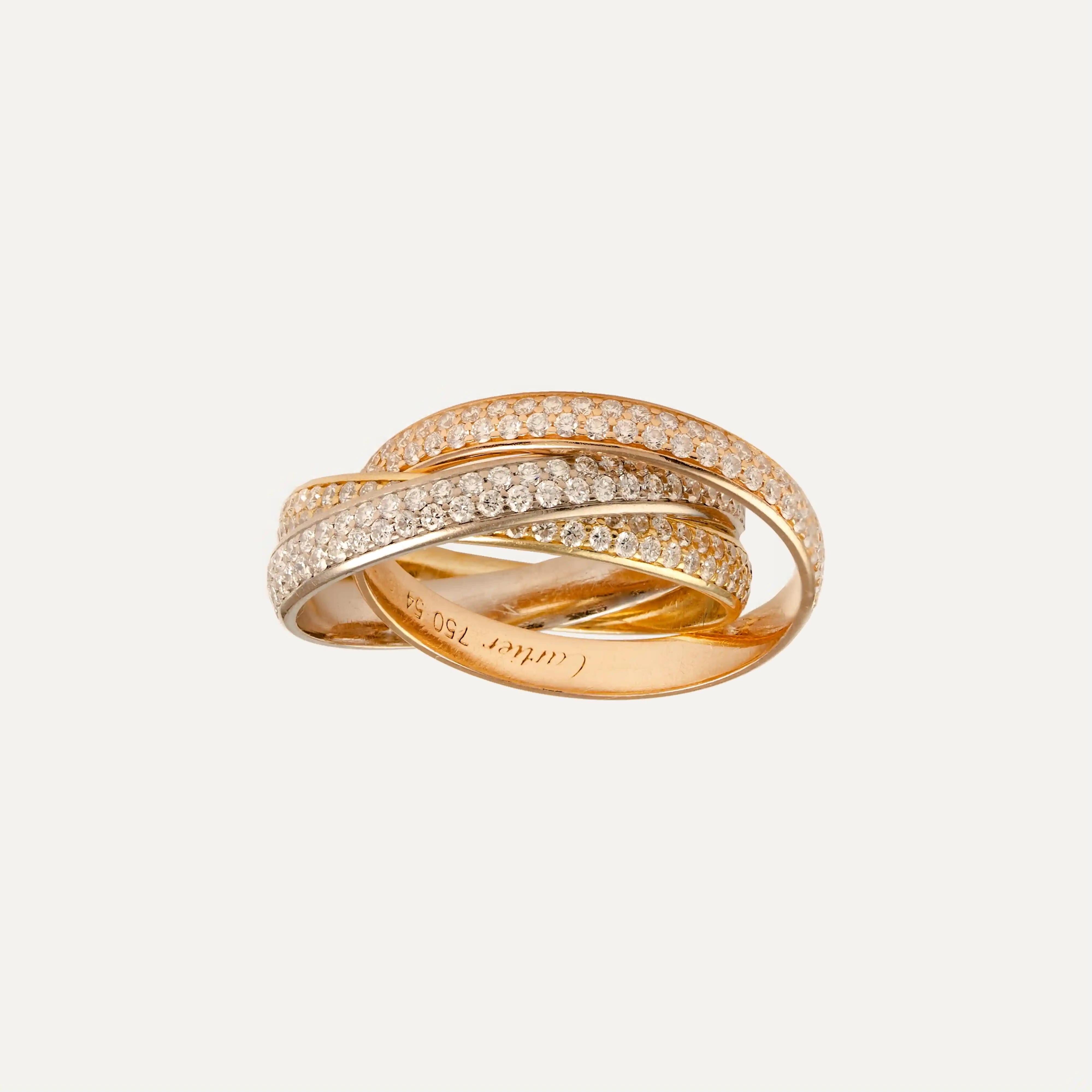 Women's or Men's Cartier Trinity Gold Ring, with Diamonds For Sale
