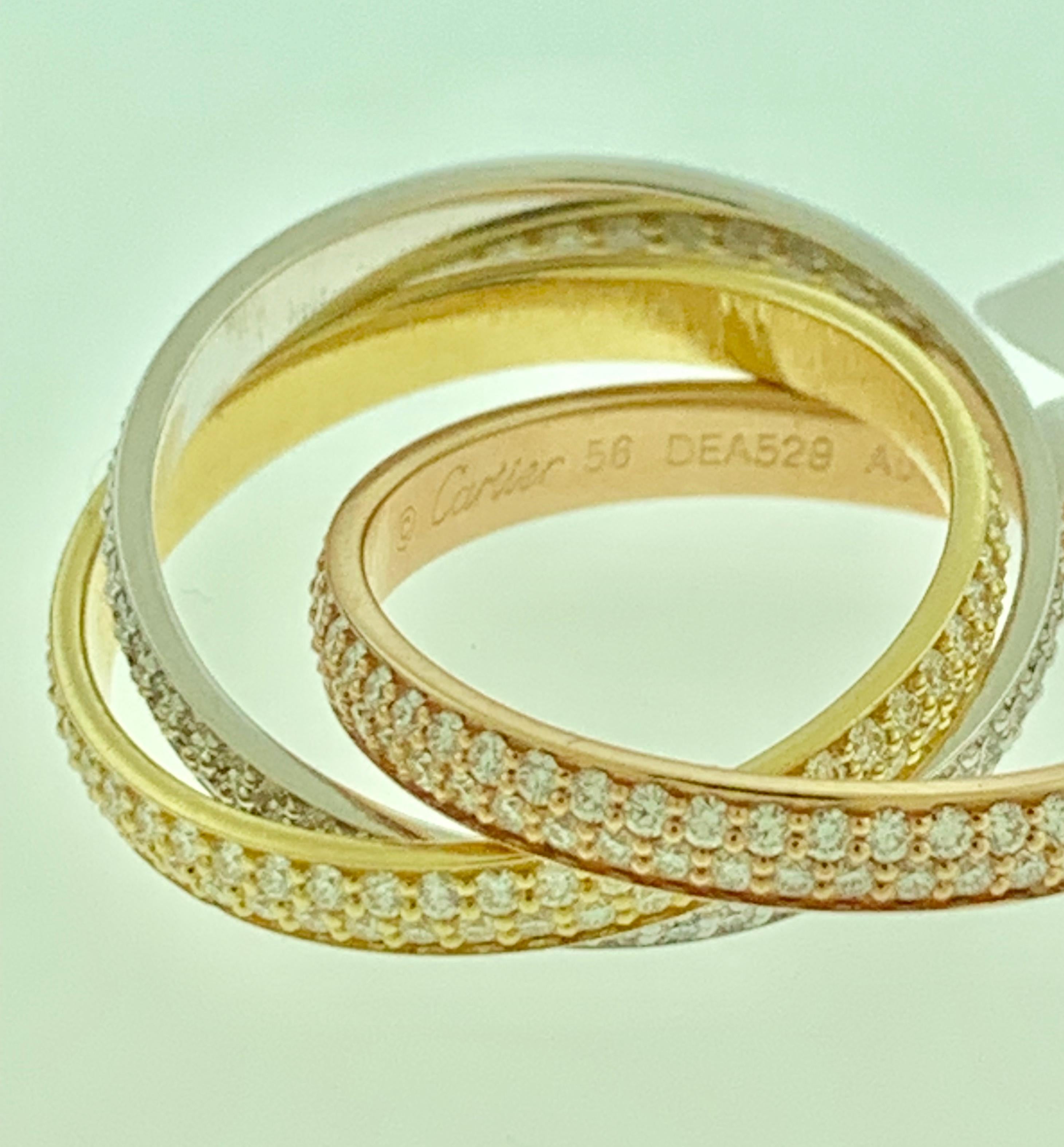 Round Cut Trinity Rings, Small Model White Gold, Yellow Gold, Pink Gold, Diamonds