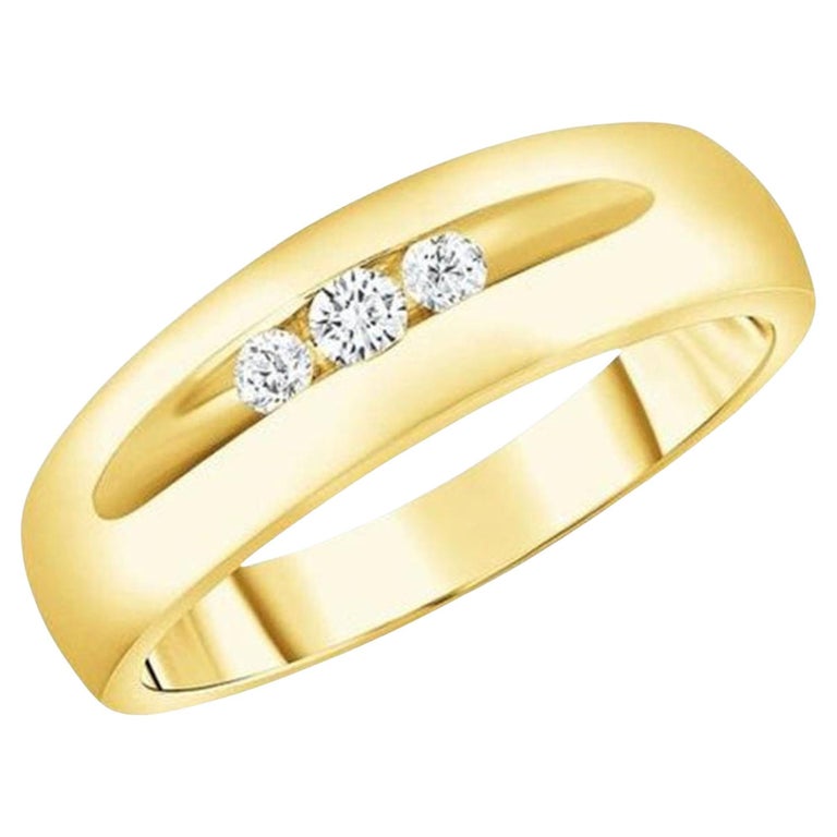 Bague Ancienne En Or 18 Carats Avec Trio De Diamants - Taille 53 - Très Bon état
