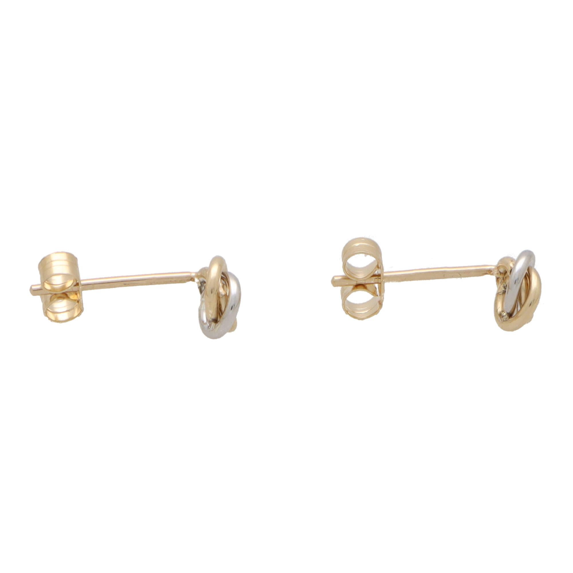 Trinity Stud Earrings Set in 9k Yellow, Rose and White Gold In New Condition For Sale In London, GB