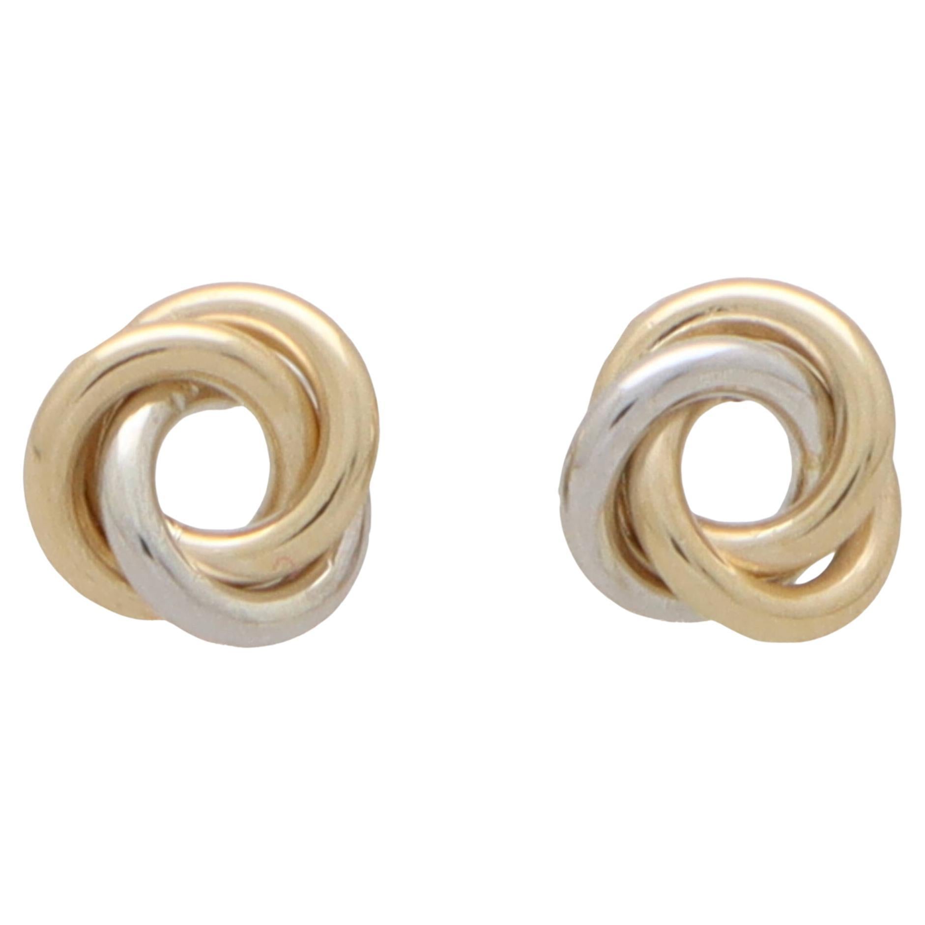 Trinity Stud Earrings Set in 9k Yellow, Rose and White Gold For Sale