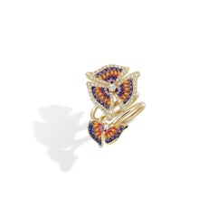 Anello Trinity Sunset Butterfly in oro giallo 18 carati con micromosaico e diamanti