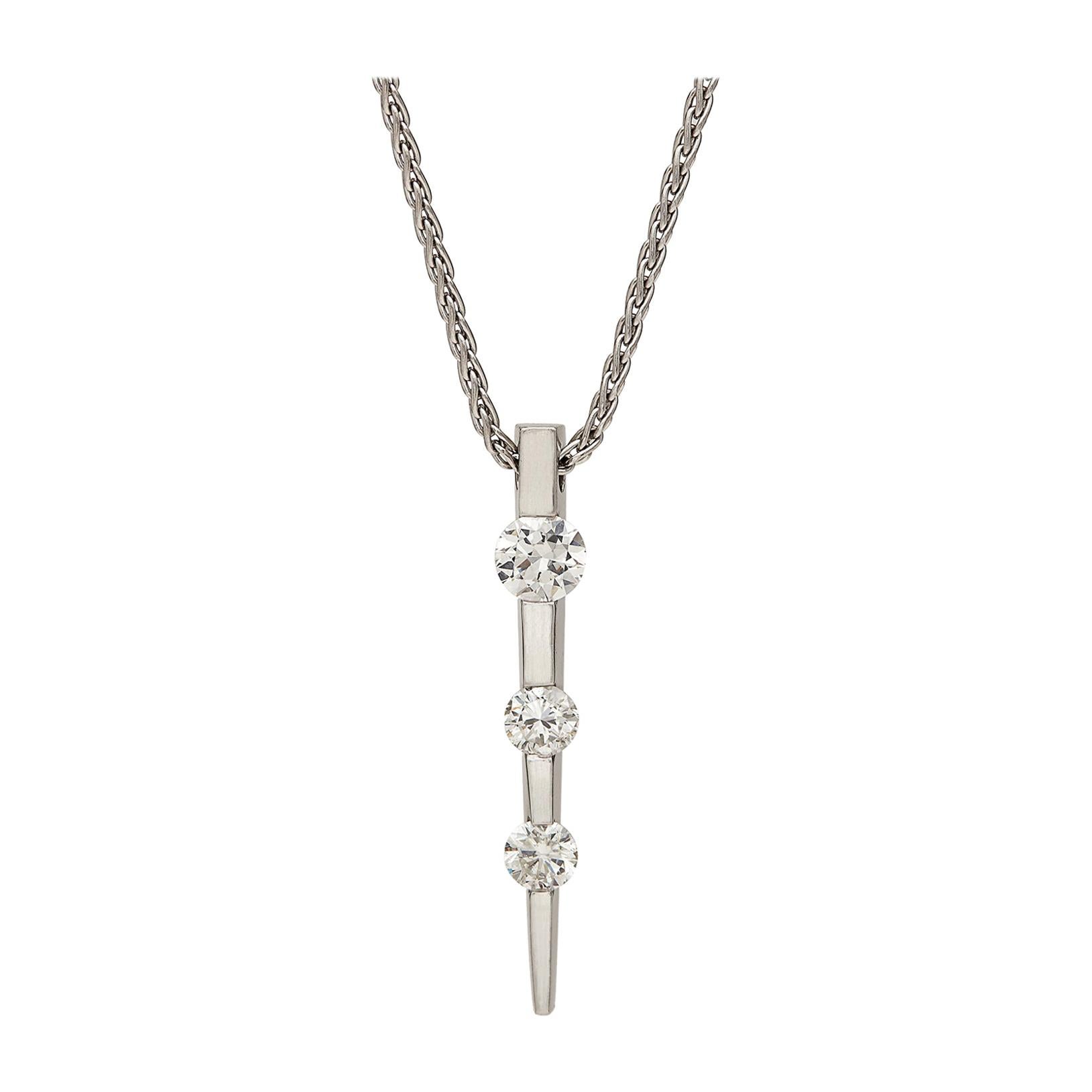 Trinity Three-Diamond White Gold Pendant Necklace