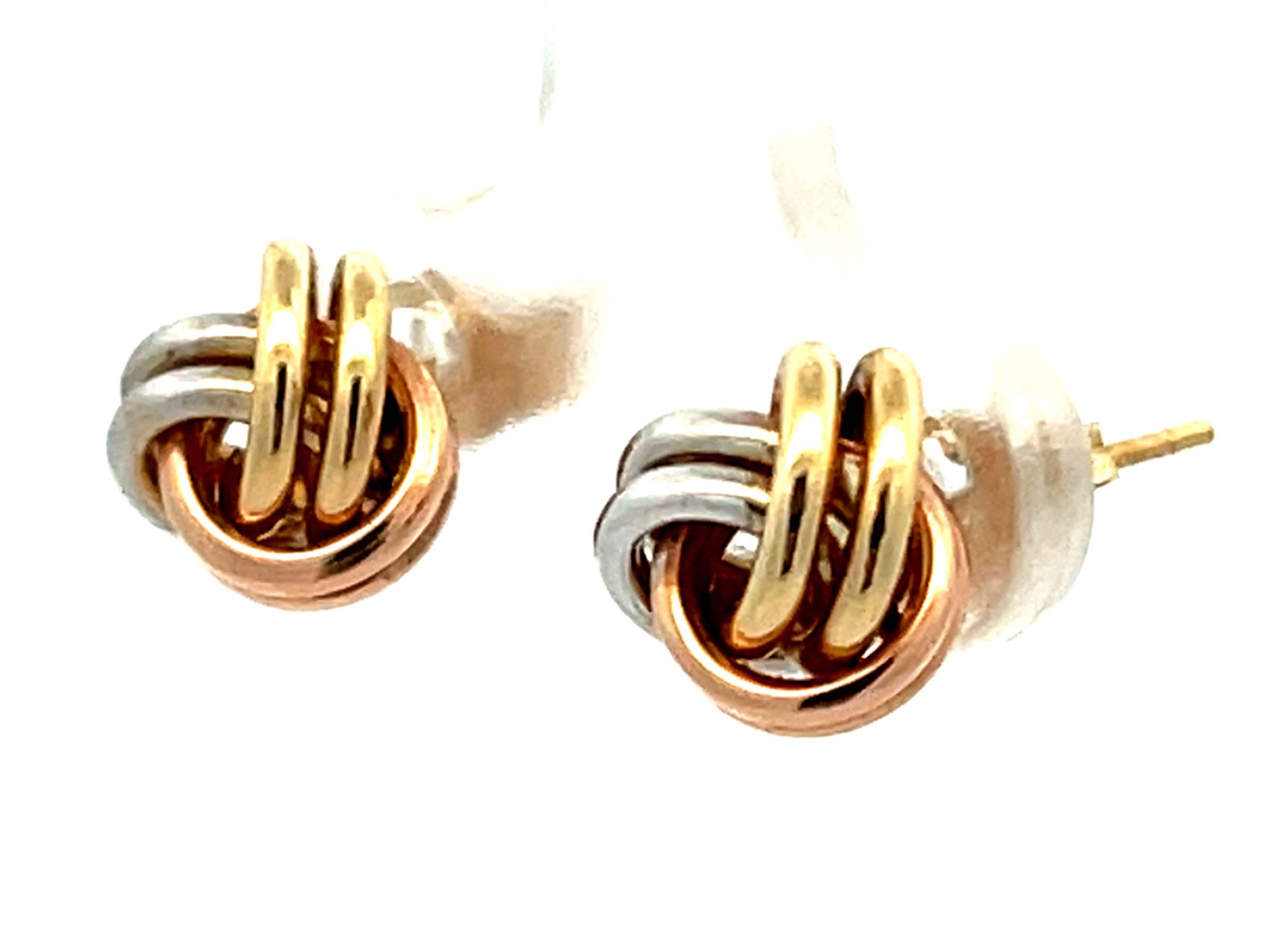 Trinity Three Toned 14k Gold Earrings In Excellent Condition For Sale In Honolulu, HI