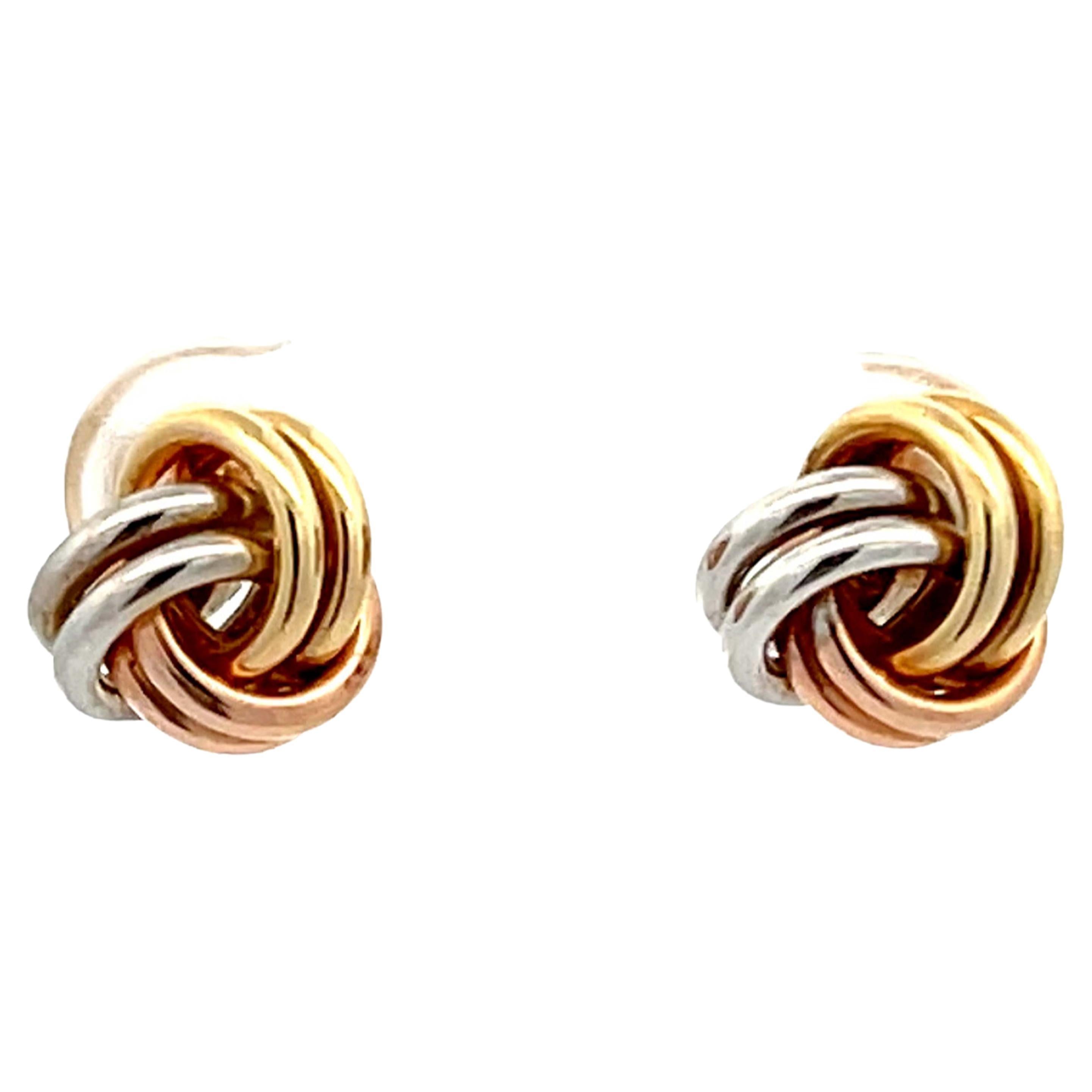 Trinity Three Toned 14k Gold Earrings For Sale