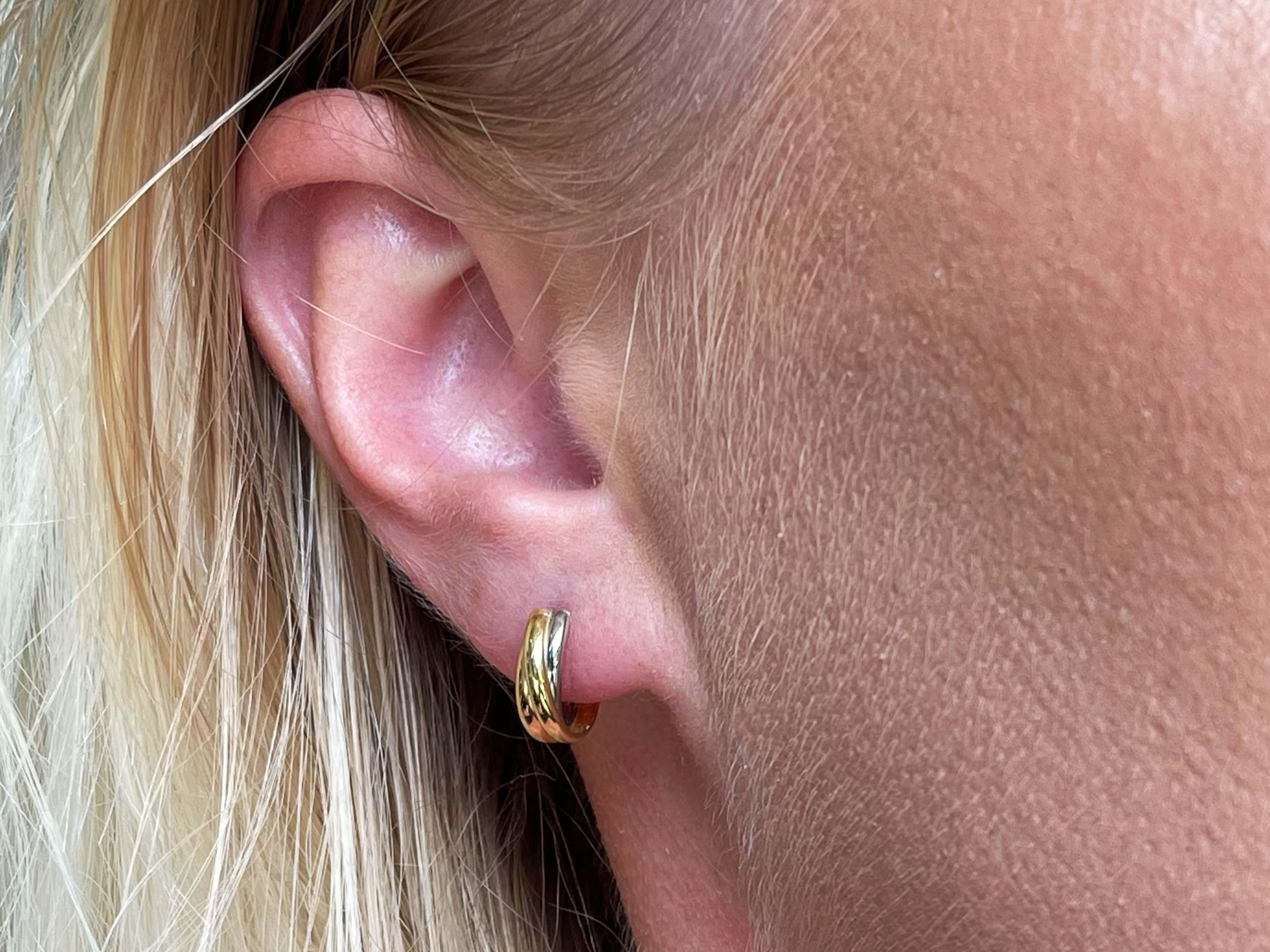 Earrings Specifications:



Metal: 18K Yellow and Rose Gold & Platinum 900



Total Weight: 1.5 Grams



Hoop Width: ~4 mm



Hoop Diameter: 13 mm



Stamped: 
