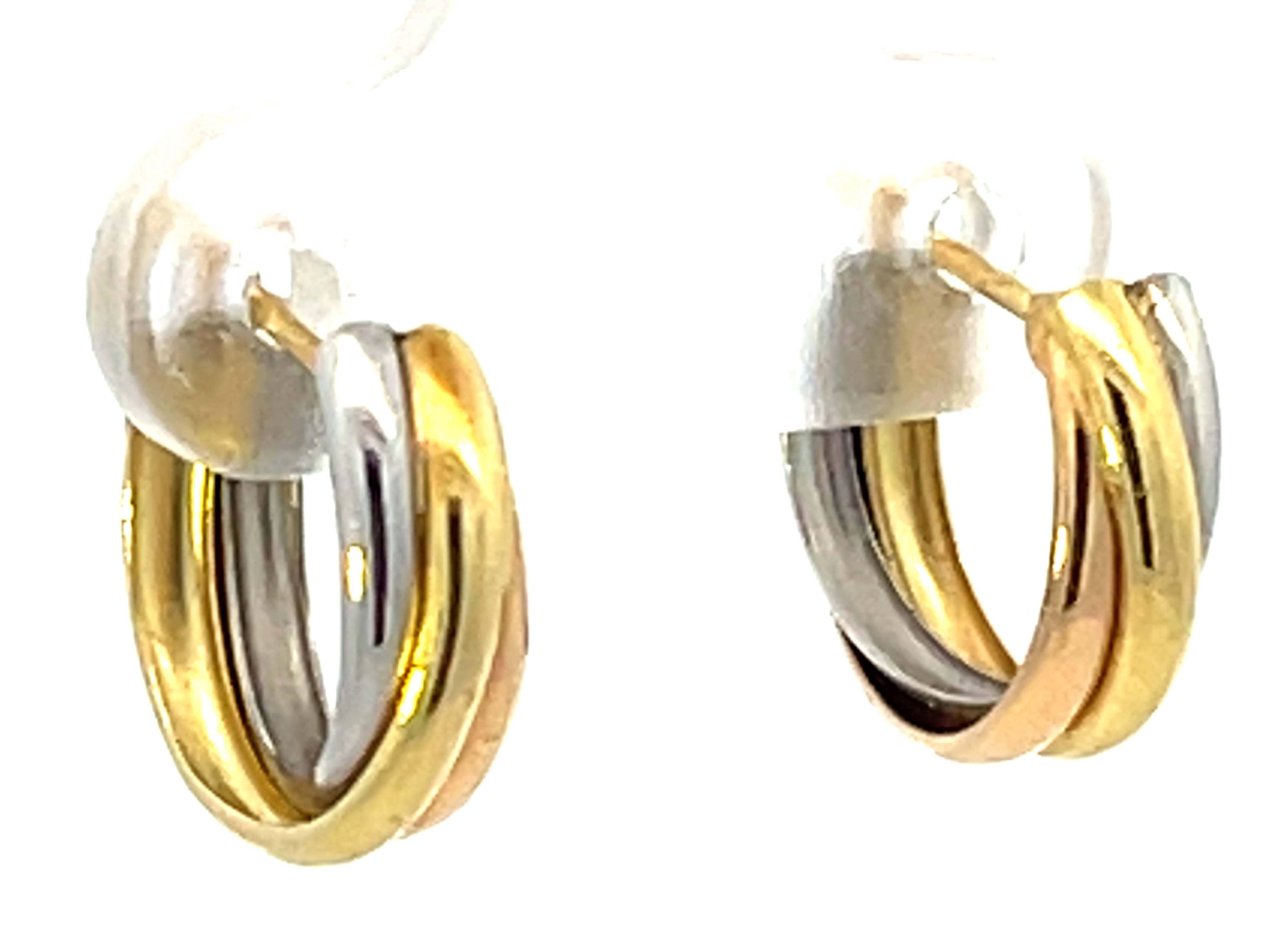 Modern Trinity Three Toned Small Hoop Earrings 18k Gold and Platinum