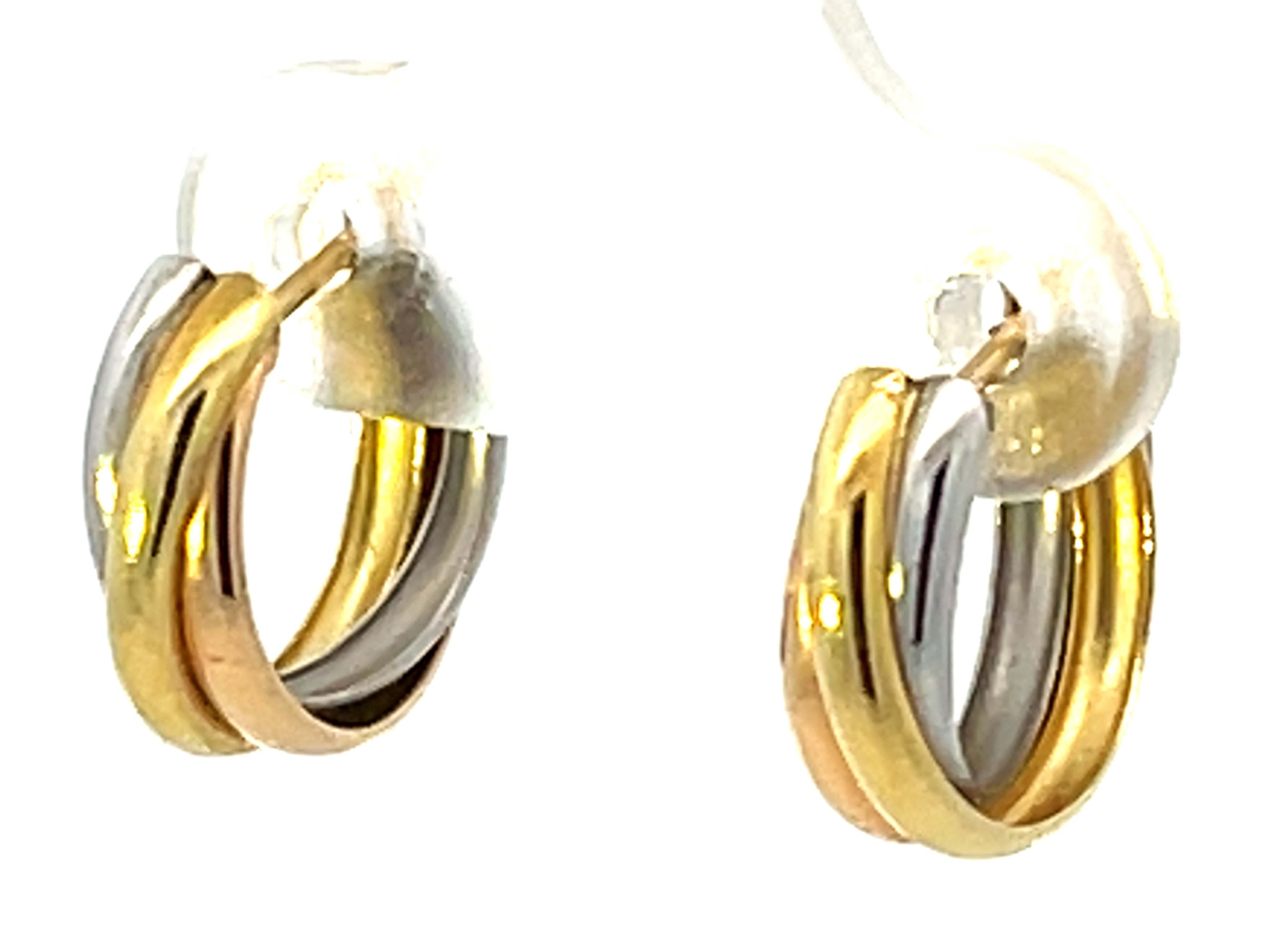 Brilliant Cut Trinity Three Toned Small Hoop Earrings 18k Gold and Platinum