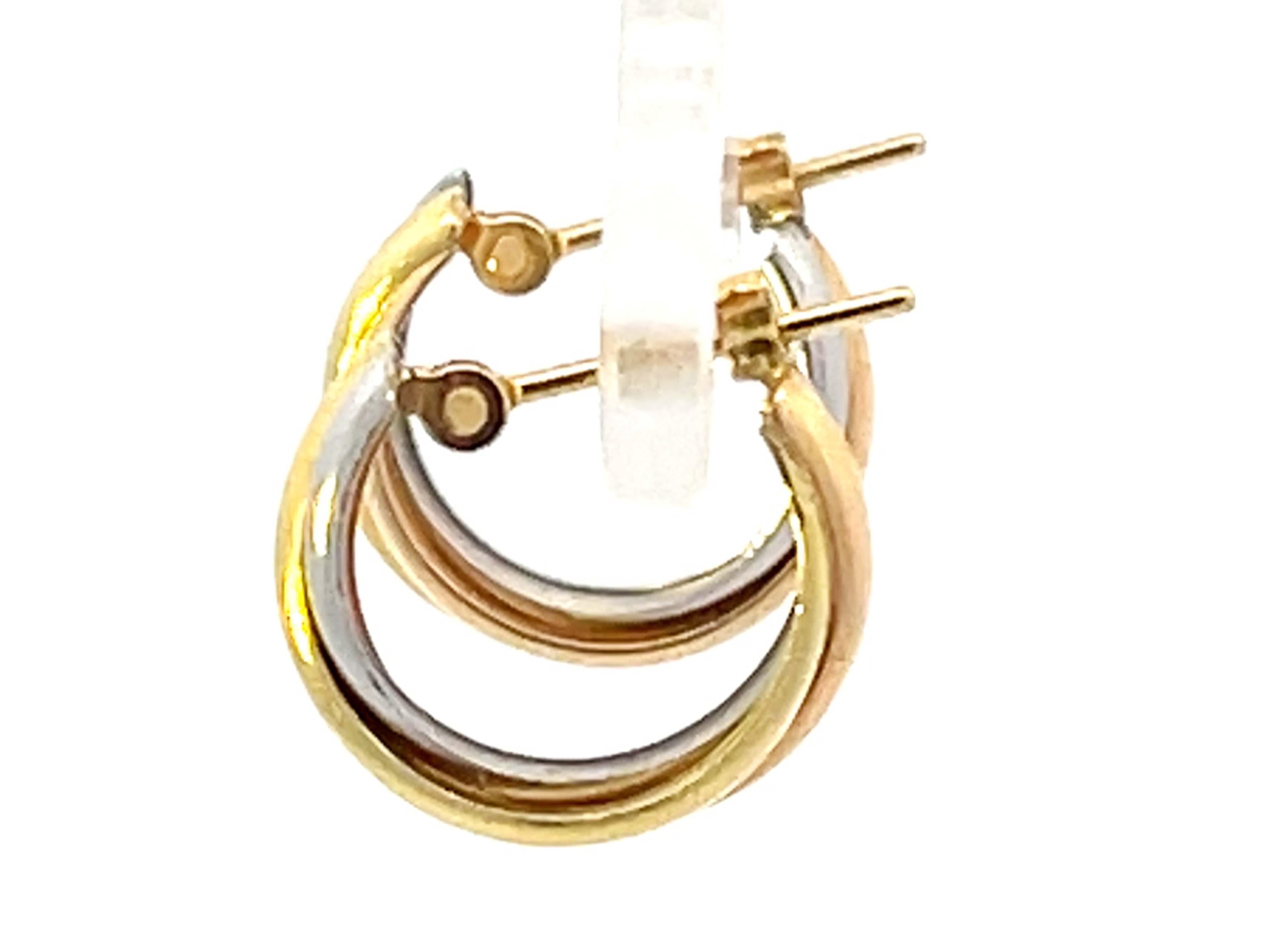 Women's Trinity Three Toned Small Hoop Earrings 18k Gold and Platinum