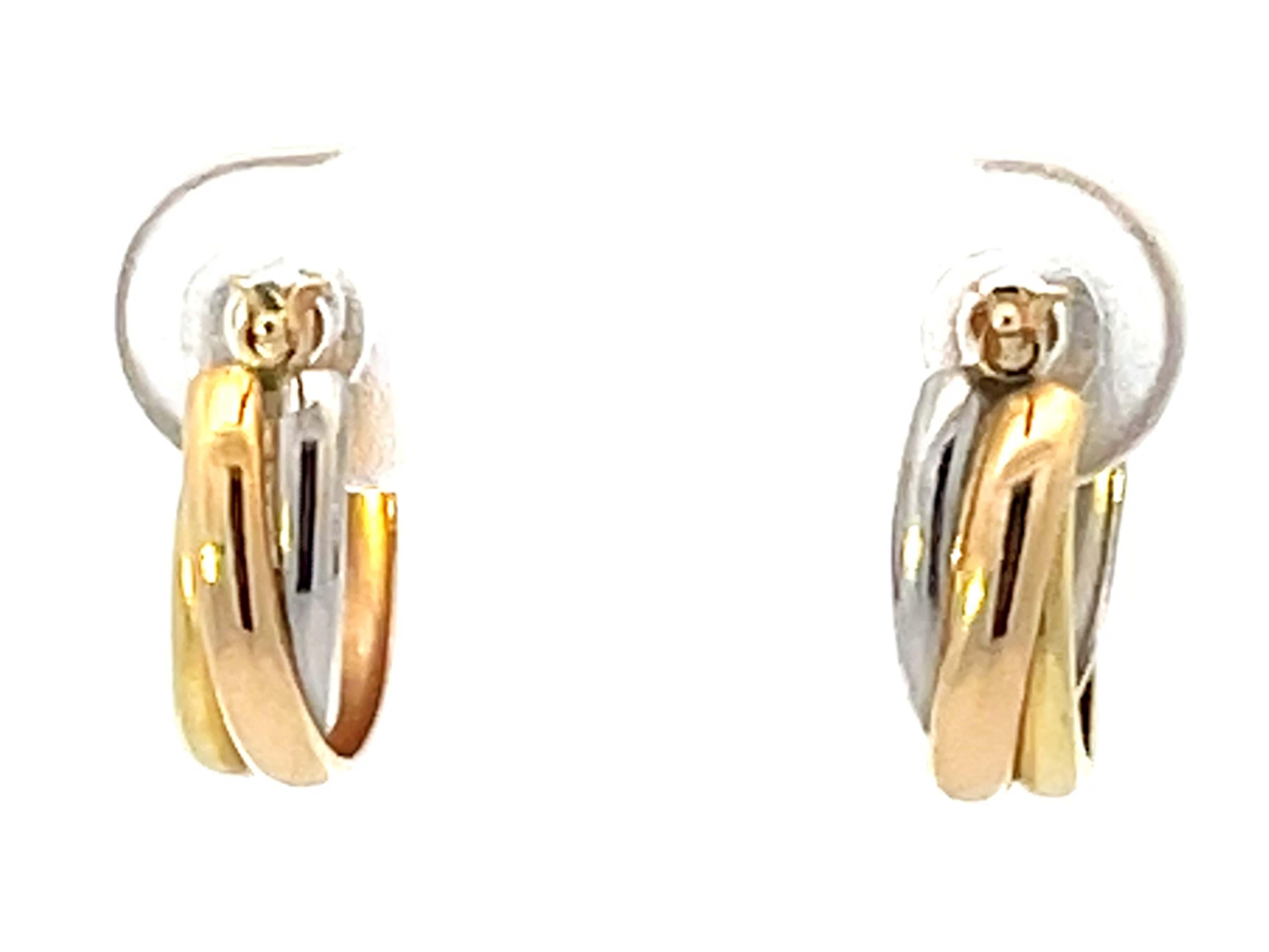 Trinity Three Toned Small Hoop Earrings 18k Gold and Platinum 1