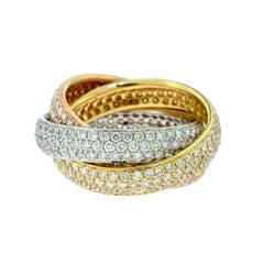 Trinity Tri-Color Rose, White, and Yellow Gold Rolling Diamond-Paved Ring
