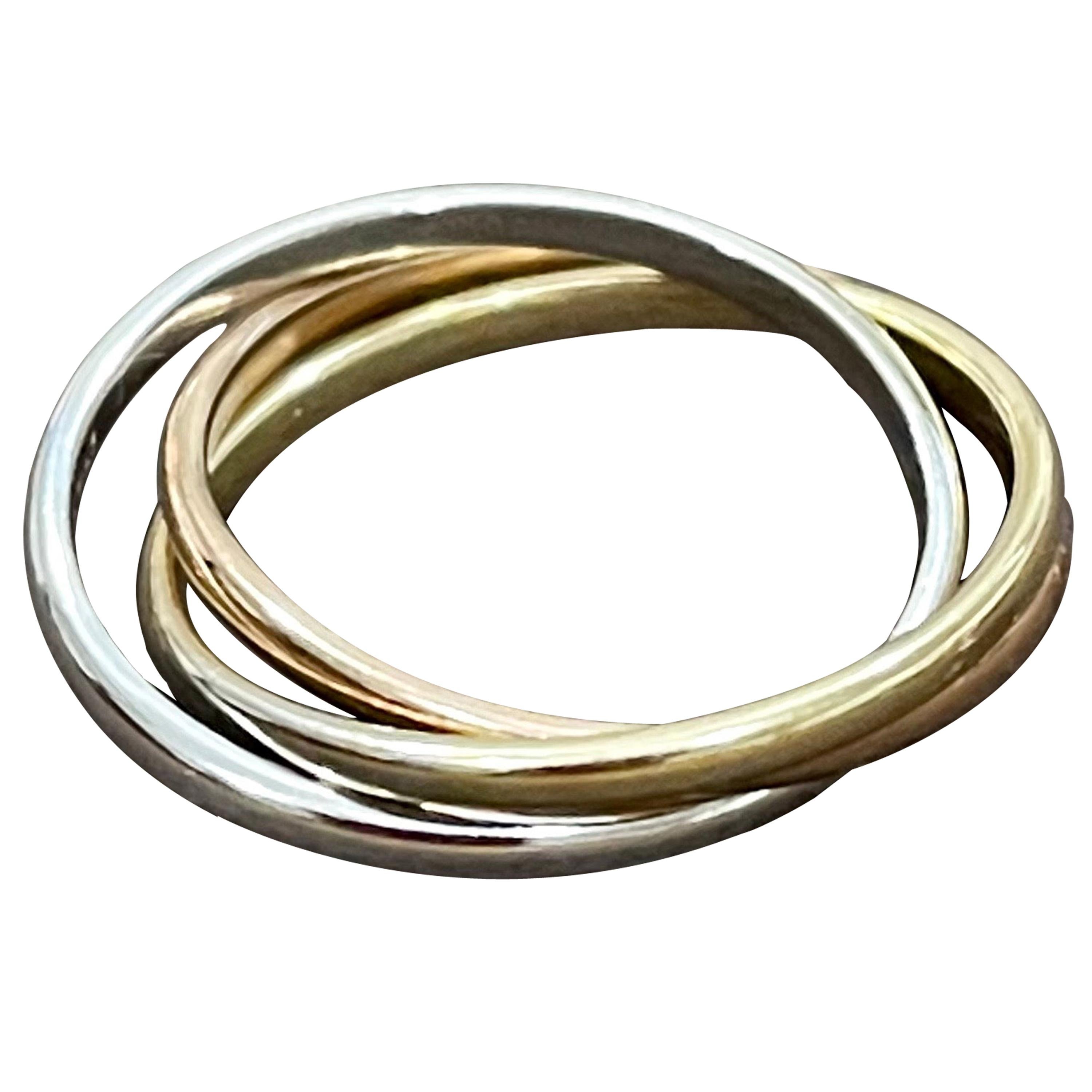 Trinity Tri-Color White, Yellow Gold and Rose, 14 Karat Gold Rolling Rings Italy