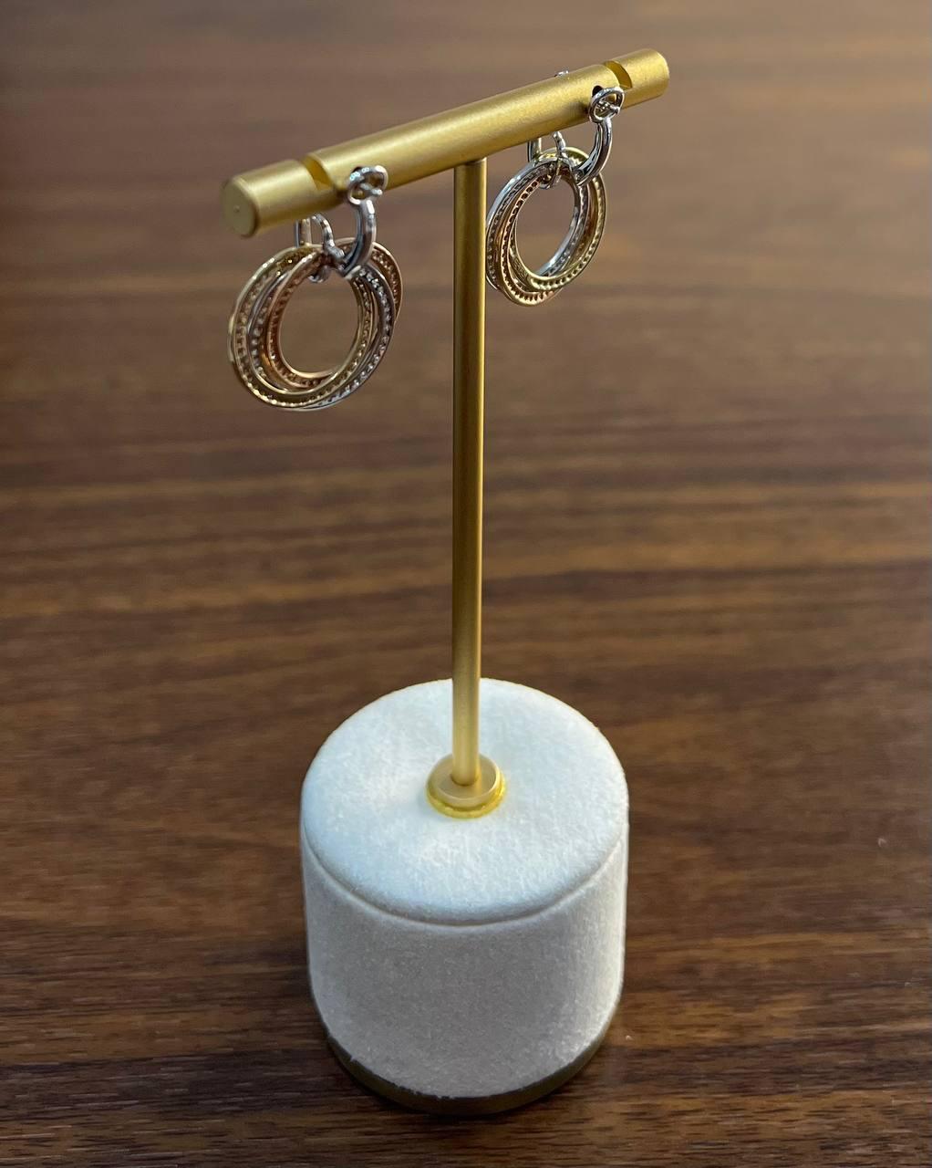 Trinity Tritone Gold Circle Diamond Interlocking Rings 14K Gold Huggie Earrings For Sale 5