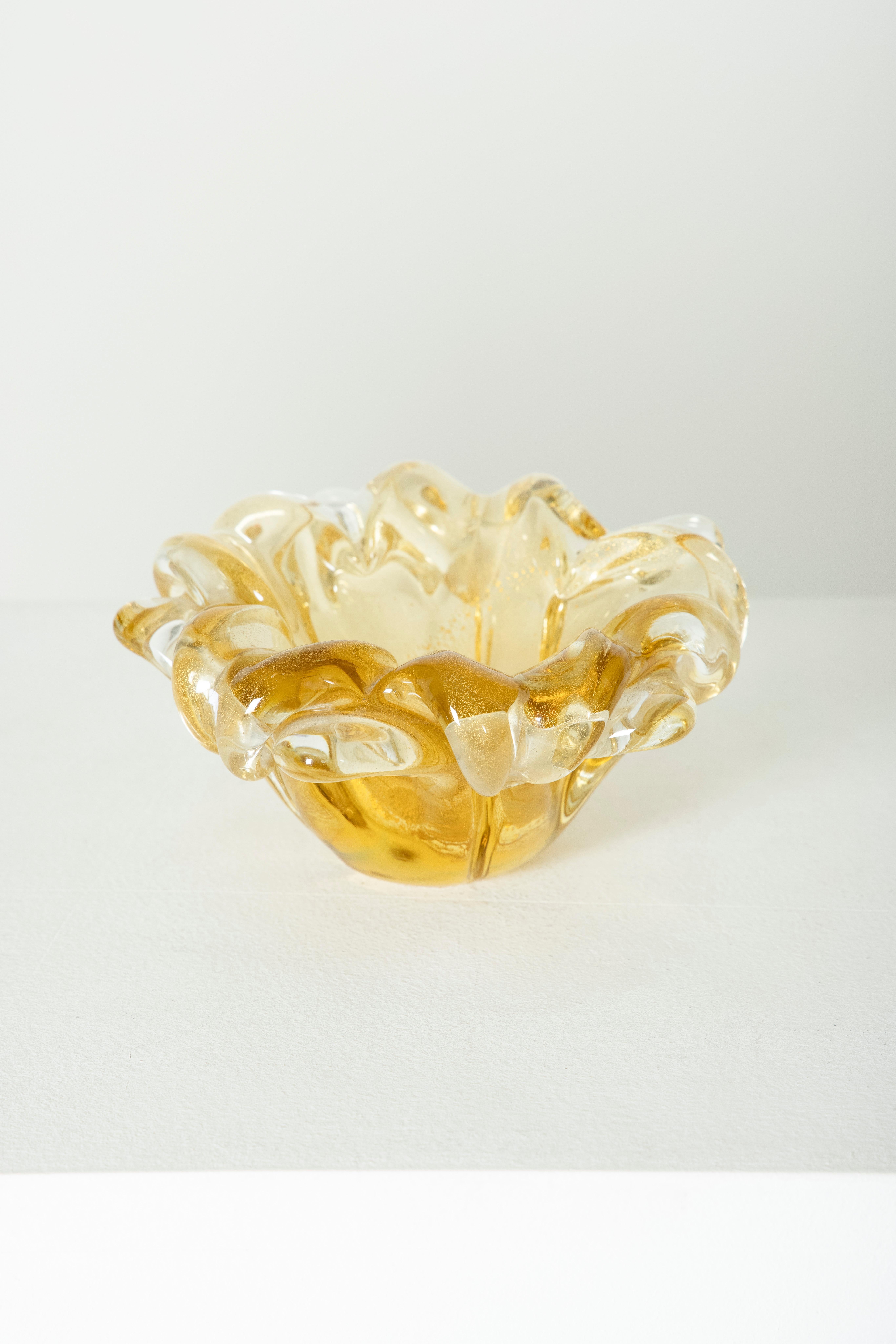 Italian Trinket Bowl Silver Murano De Barovier & Toso Glass, 1950s
