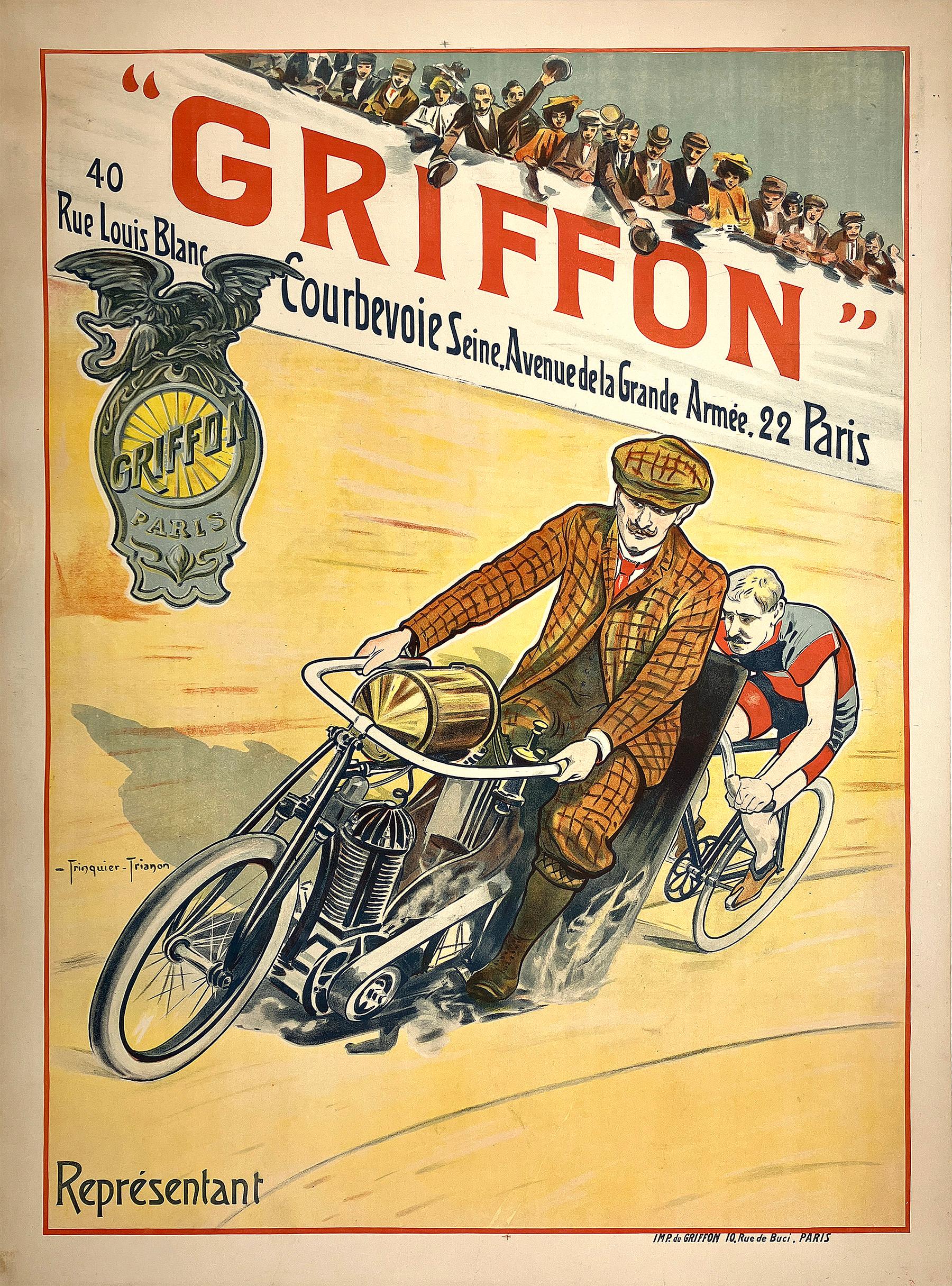 Original Vintage Griffon Cycle and Motorcycle Poster by Trianon c1898 - Print by Trinquier Trianon
