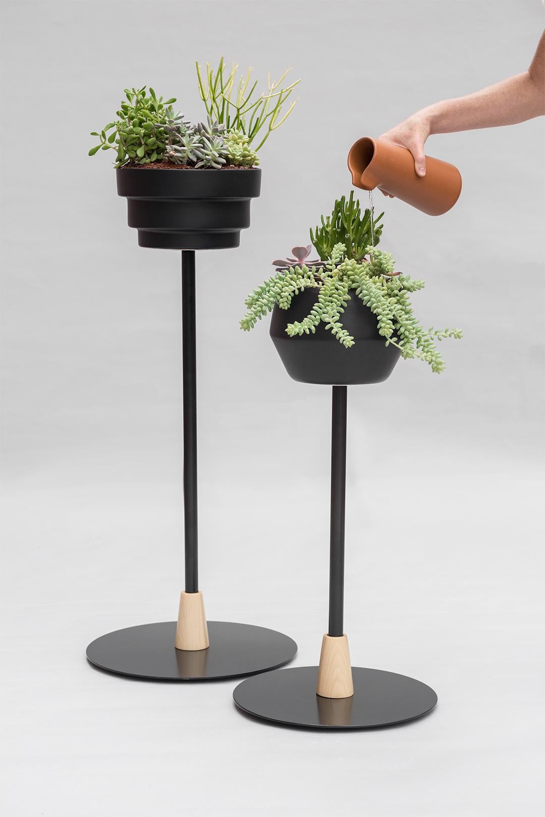 Modern Trinum Small Pedestal with Ceramic Planters, Contemporary Mexican Design Small
