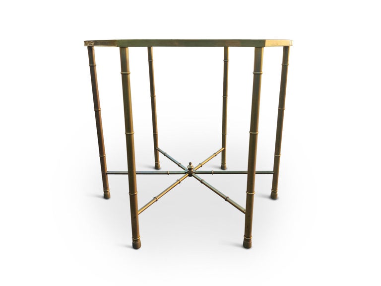 Trio '3' Solid Brass Faux Bamboo Mastercraft Hexagonal Side Tables Mid-Century For Sale 2