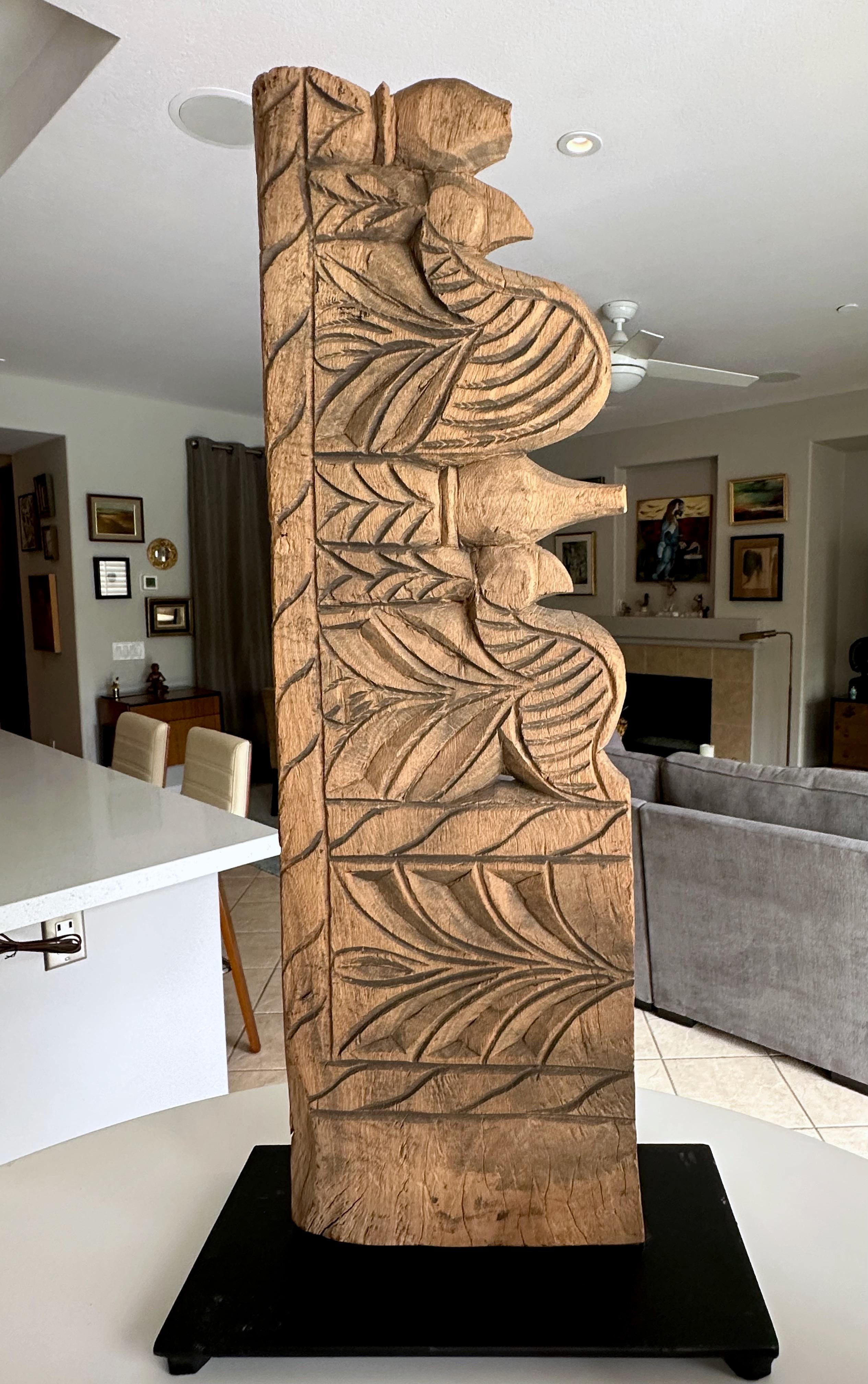 Trio Antique Architectural Carved Wood Fragments on Stands For Sale 7