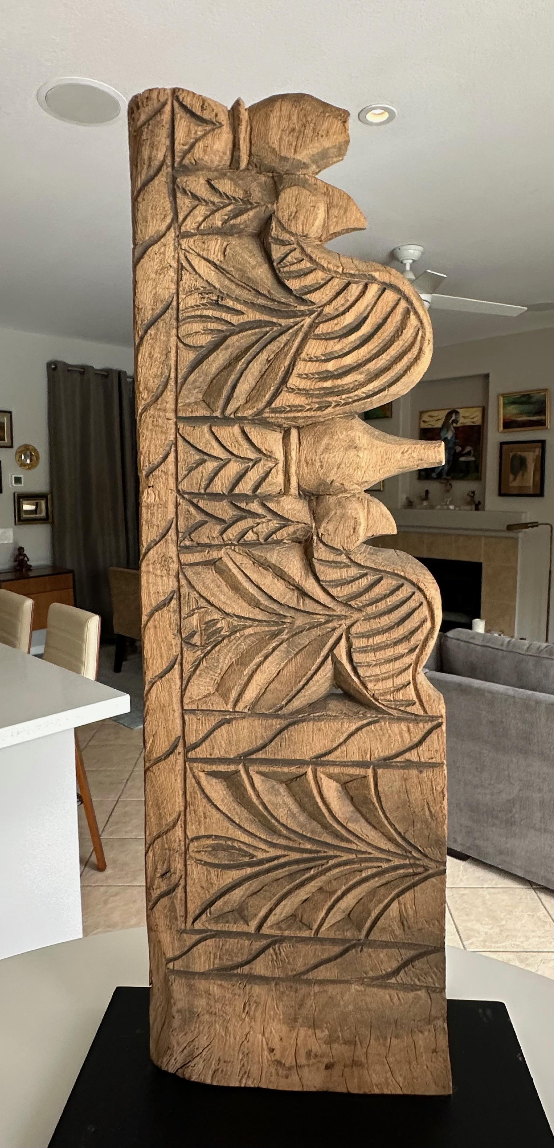 Trio Antique Architectural Carved Wood Fragments on Stands For Sale 9