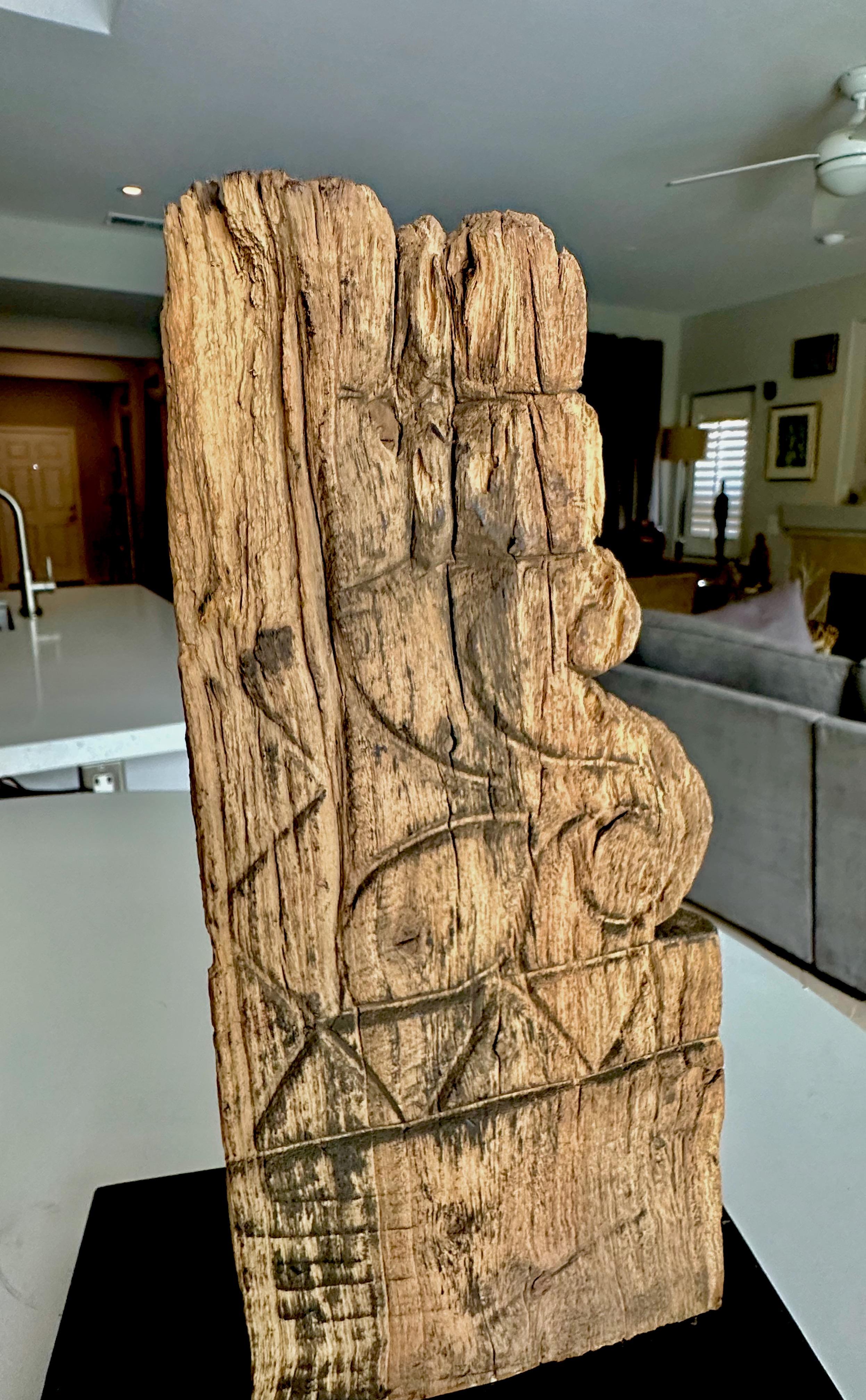 Trio Antique Architectural Carved Wood Fragments on Stands For Sale 10