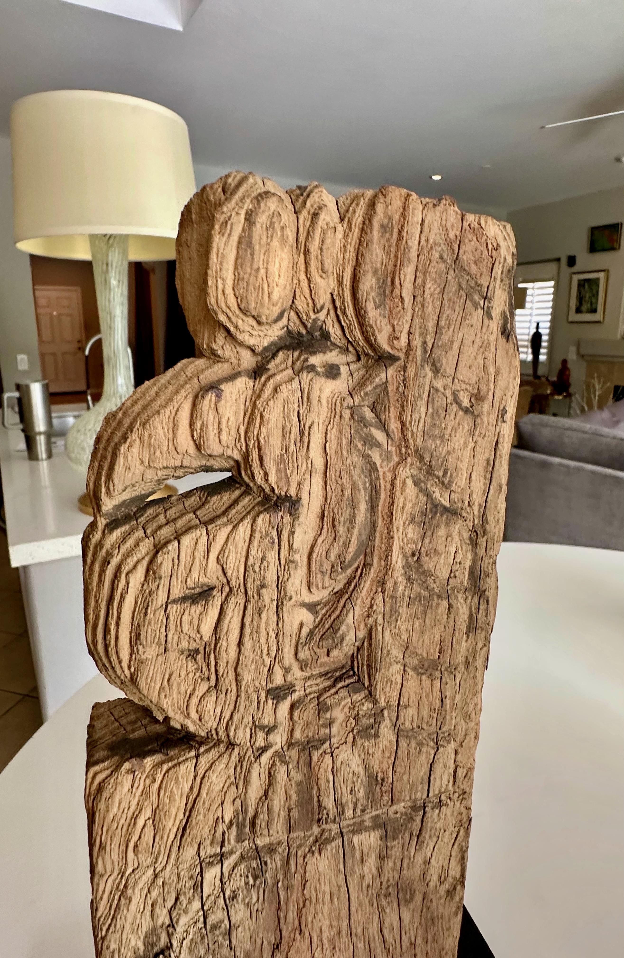 Trio Antique Architectural Carved Wood Fragments on Stands For Sale 11