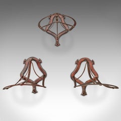 Trio Antique Saddle Racks, English, Cast Iron, Wall, Equestrian Rest, Victorian