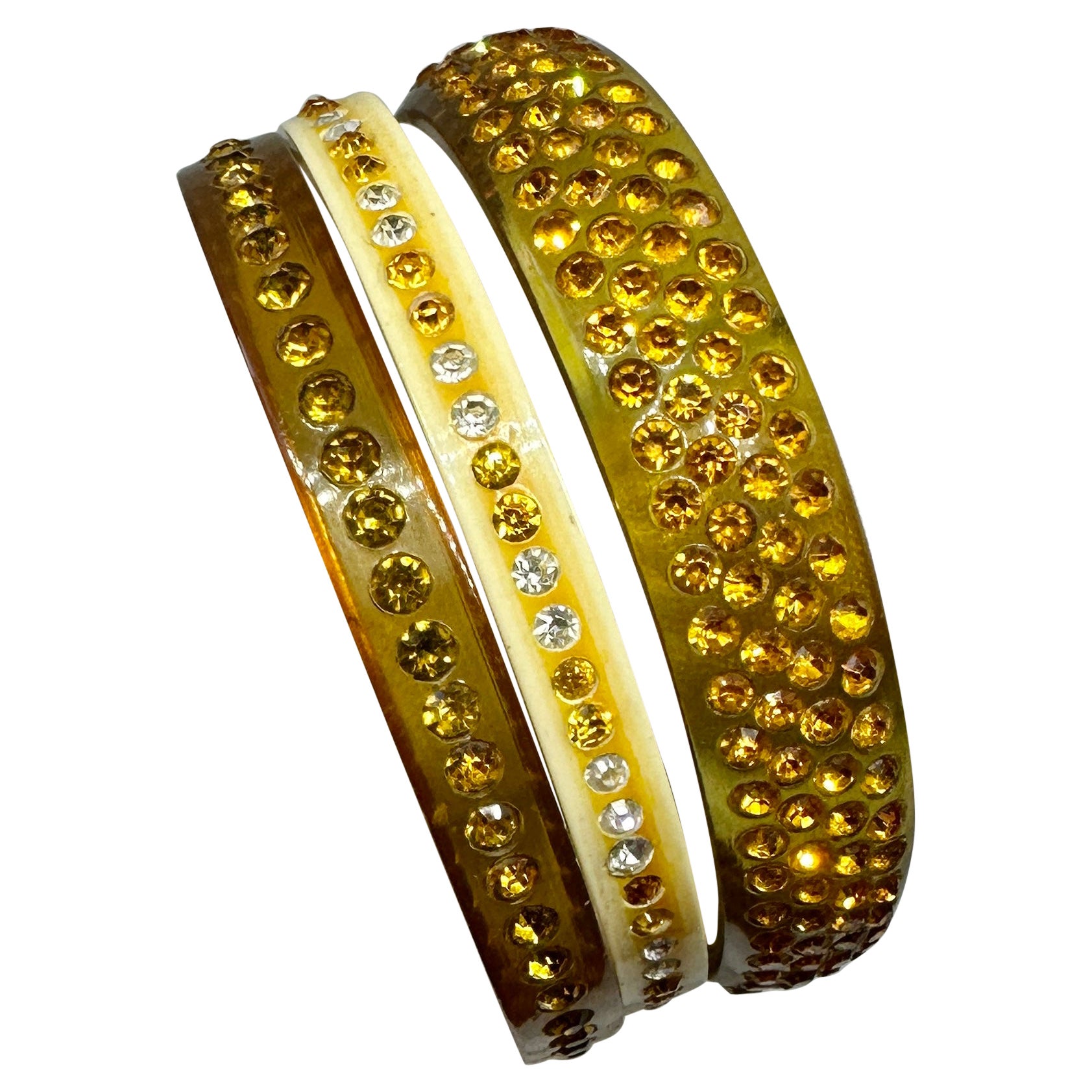 Trío Pulseras Art Decó 1920 Piedras preciosas Celuloide 2 Ámbar 1 Crema