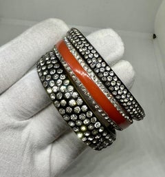 Trio Art Deco Bangle Bracelets 1920 Rhinestone Celluloid 2 Black 1 Red
