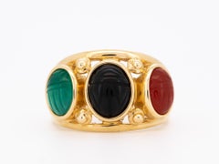 Trio Carved Scarab Split Band Ring 14K Gold 4.38g R6689