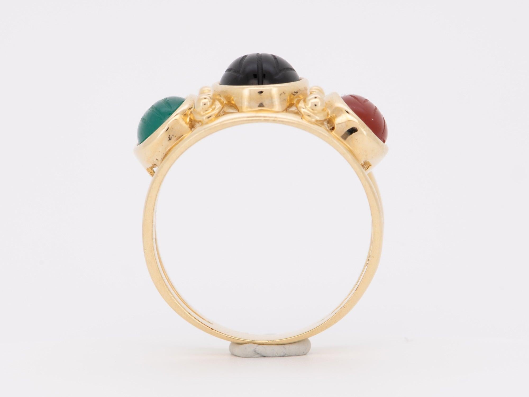 Uncut Trio Carved Scarab Split Band Ring 14K Gold 4.38g R6689 For Sale