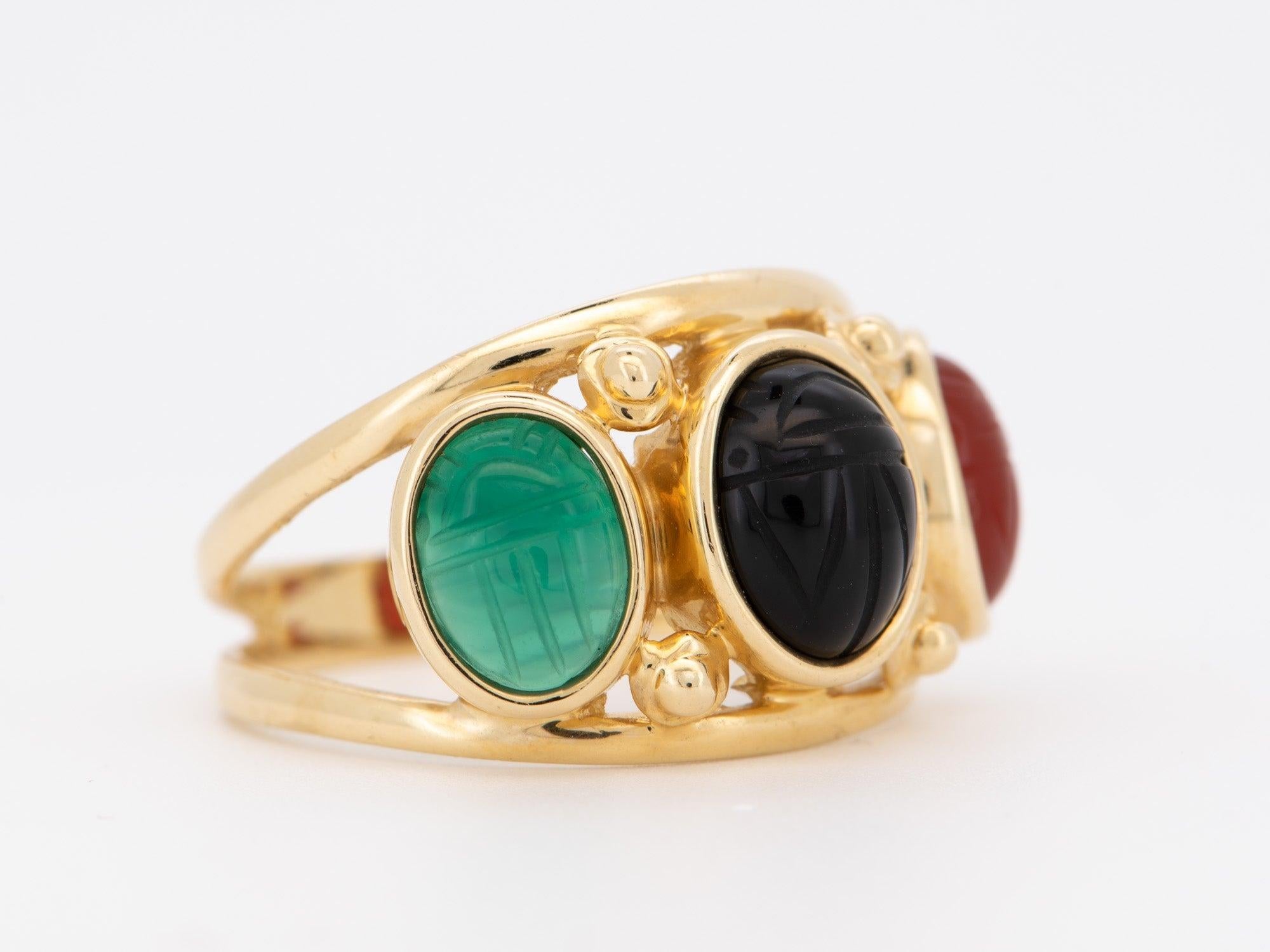 Trio Carved Scarab Split Band Ring 14K Gold 4.38g R6689 In Good Condition For Sale In Osprey, FL