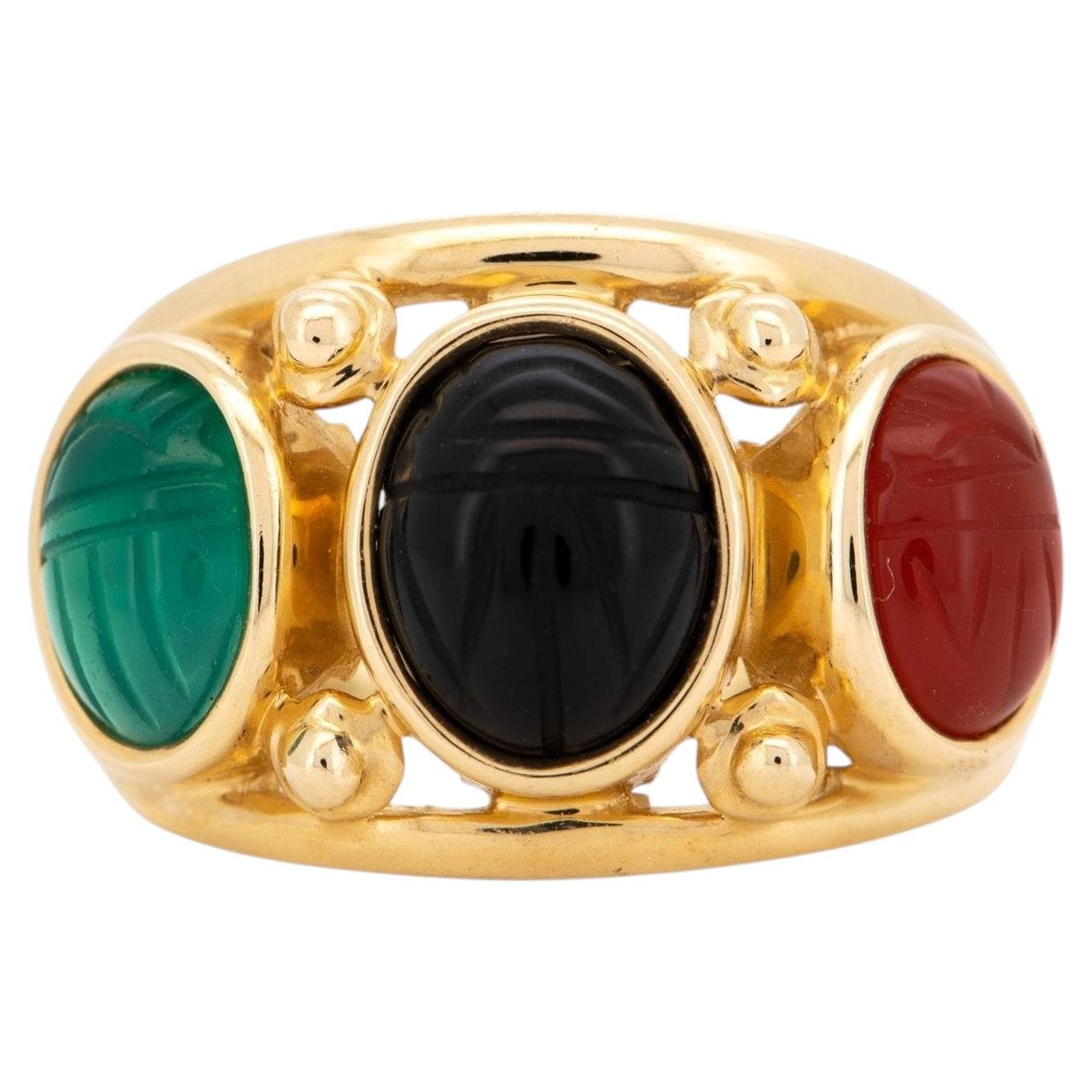 Trio Carved Scarab Split Band Ring 14K Gold 4.38g R6689