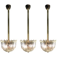 Trio Chandeliers "The Princes", Gold Inclusion by Barovier & Toso, Murano, 1940s