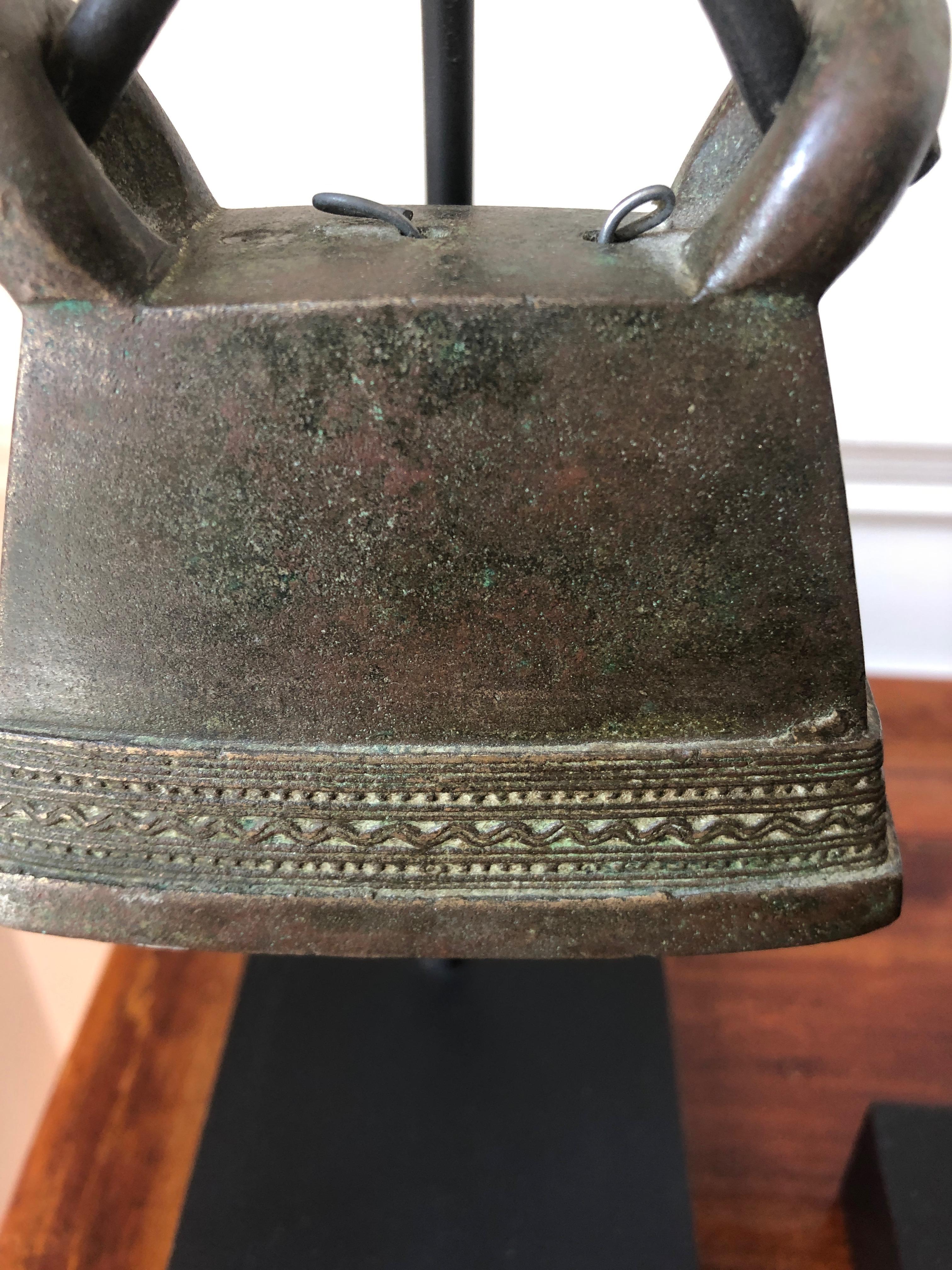 Early 20th Century Trio Collection of Thai Antique Brass Bells on Custom Stands