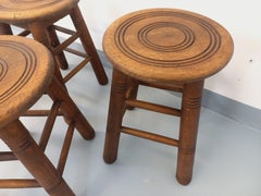 Trio de tabourets en bois des années 60 70