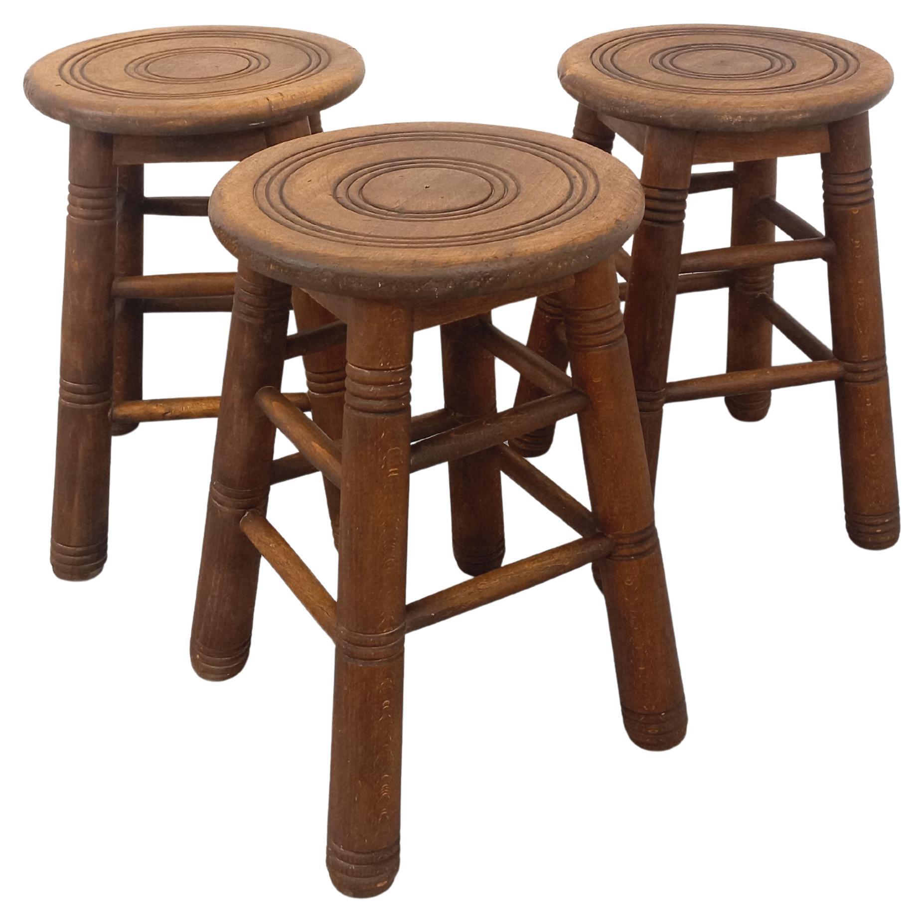 Trio de tabourets en bois des années 60 70 For Sale