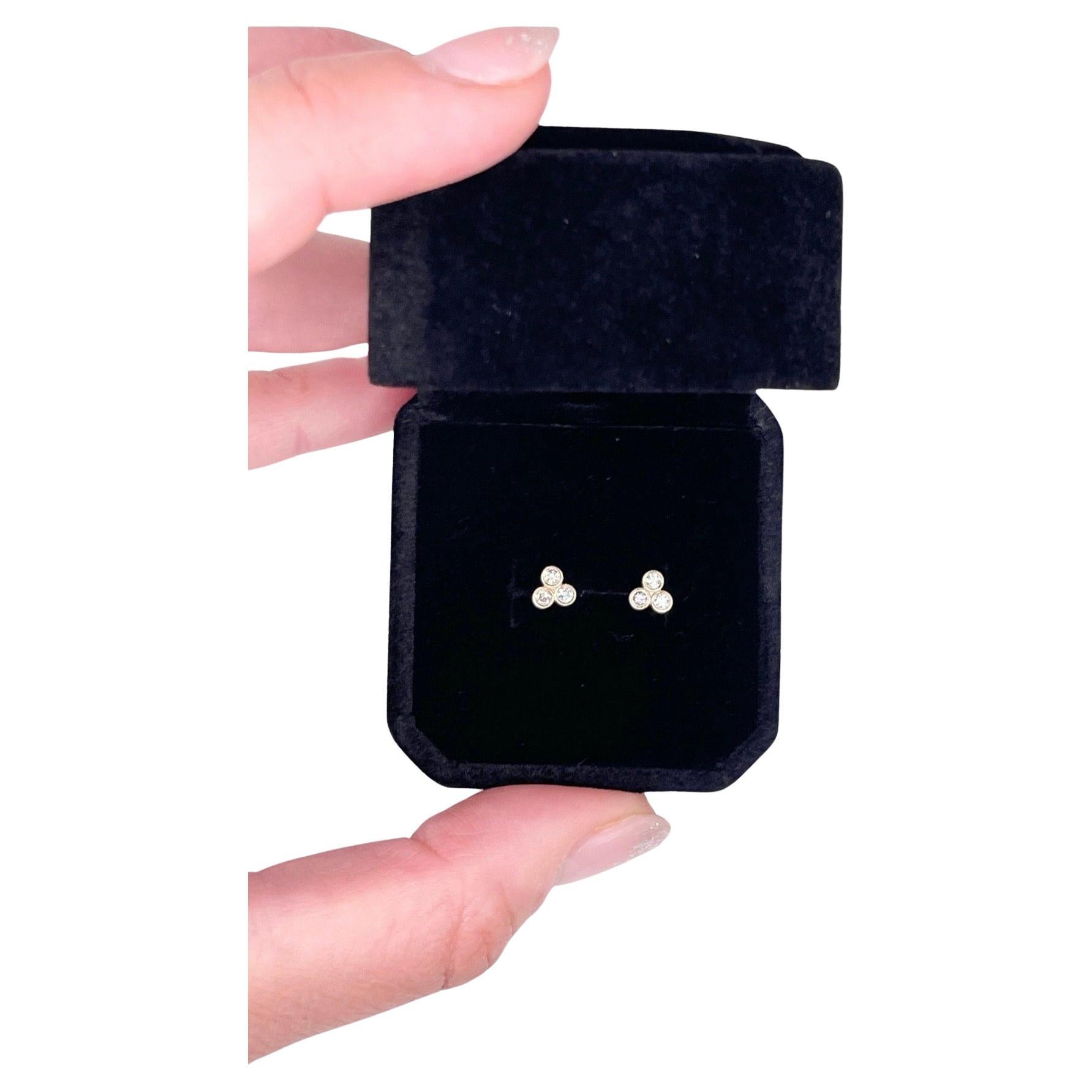 Trio diamond earrings studs 18KT gold small stud earrings
