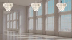 Trio Disc White Murano Glass Chandeliers by Vistosi