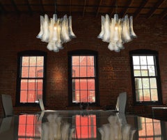 Trio Elegant White Petal Chandeliers, Murano, 1990s