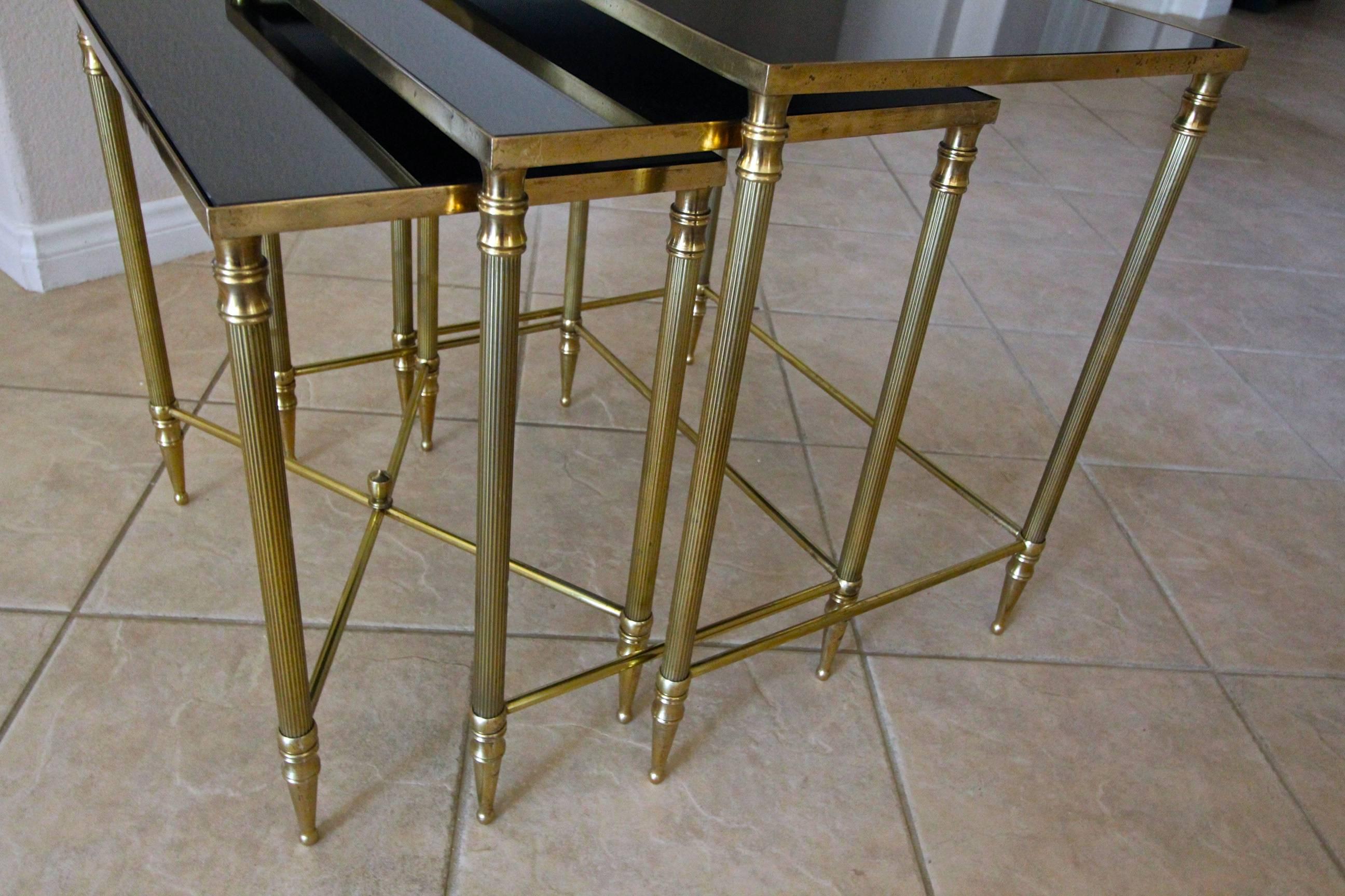 Trio French Bagues Style Brass Nesting Tables 6