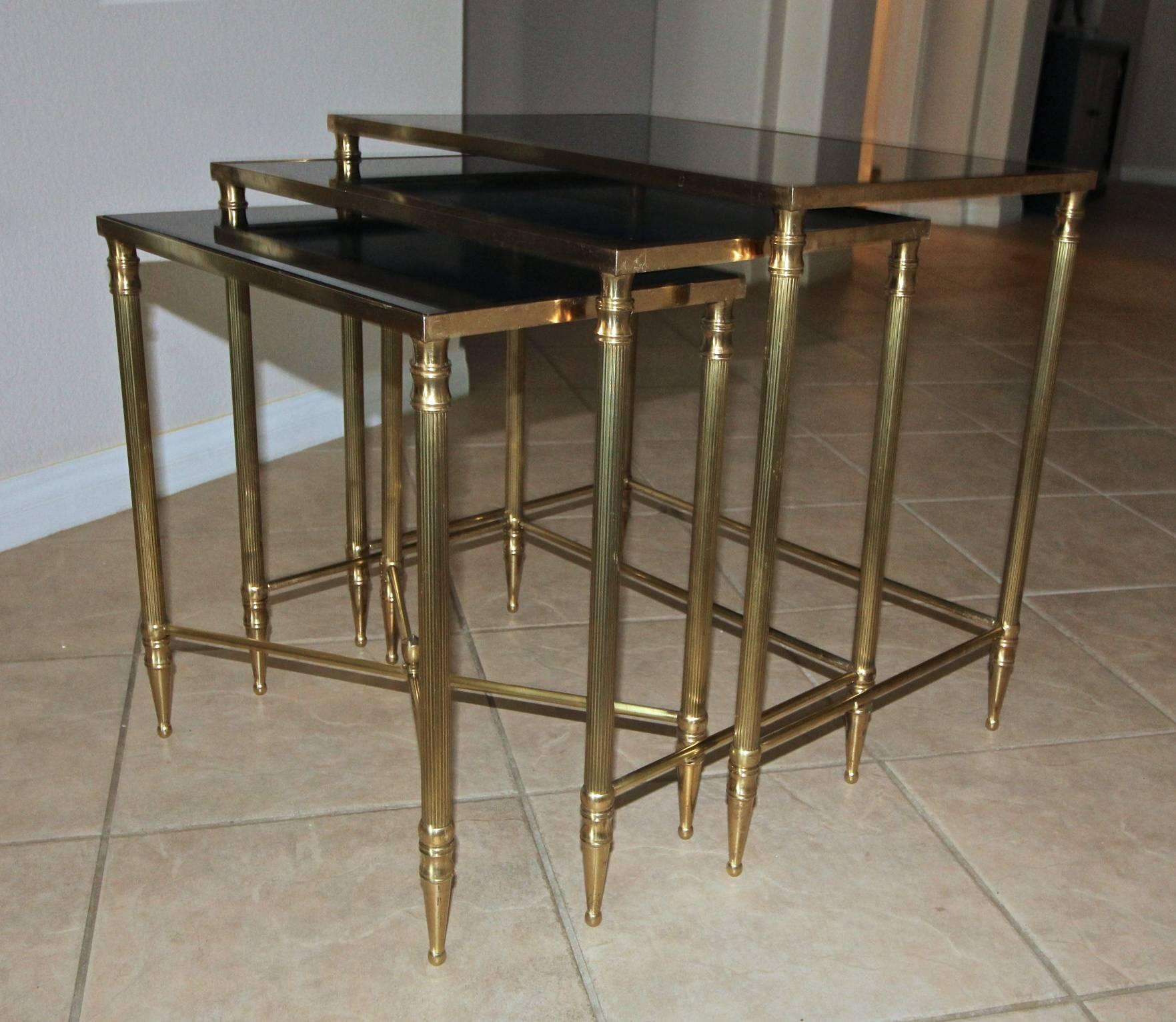Trio French Bagues Style Brass Nesting Tables 11