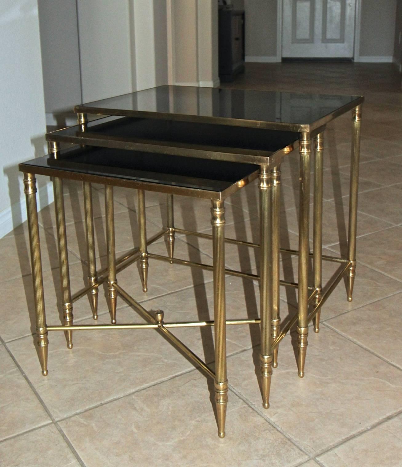 Trio French Bagues Style Brass Nesting Tables 1