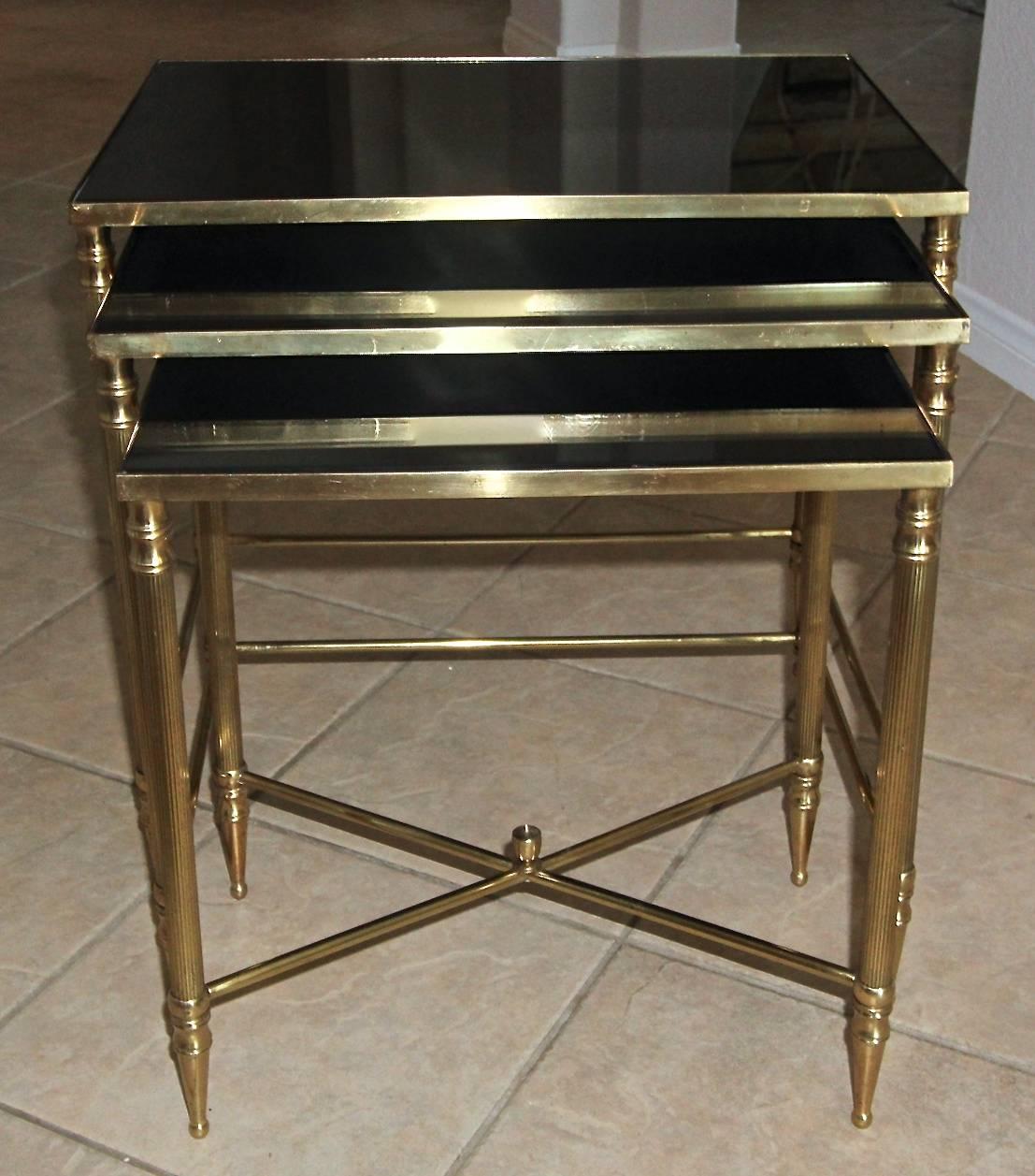Trio French Bagues Style Brass Nesting Tables 2